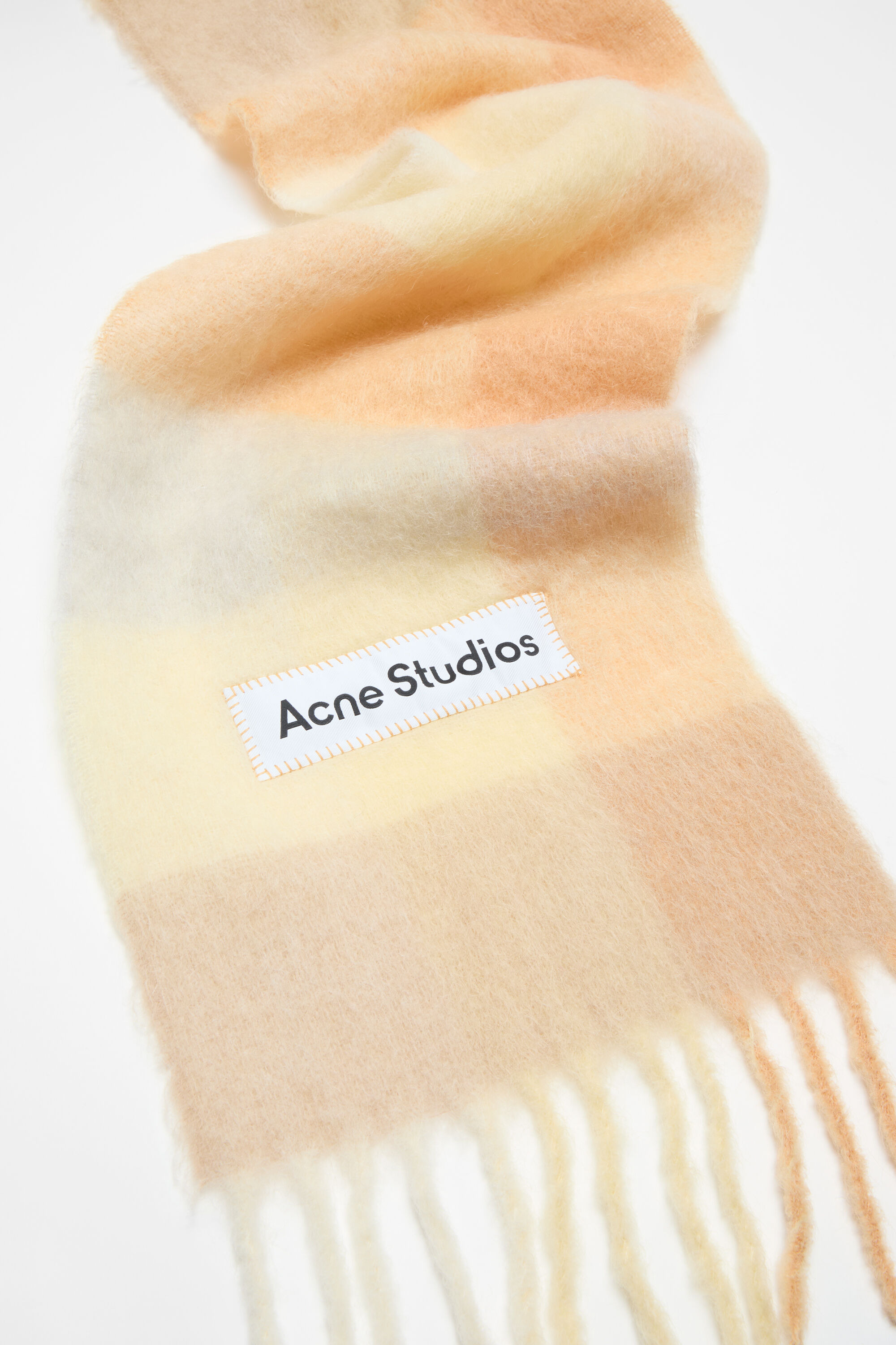 Mohair checked scarf - Peach/White/Beige - 2