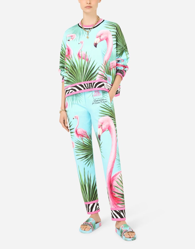 Jersey jogging pants with flamingo print - 9