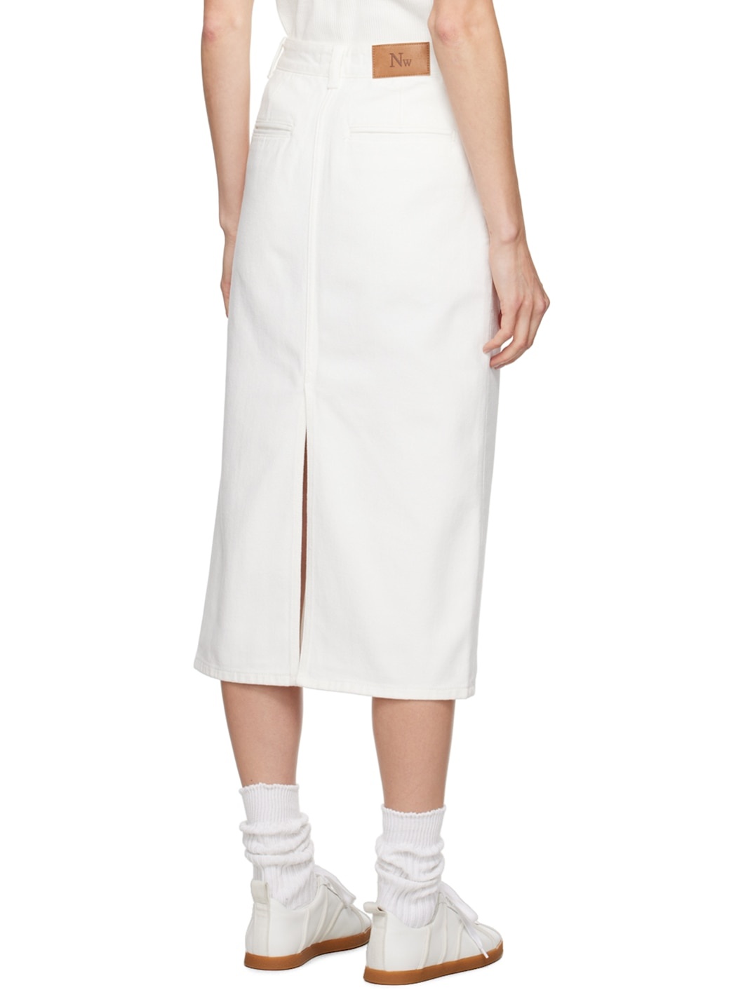 White H-Line Denim Midi Skirt - 3