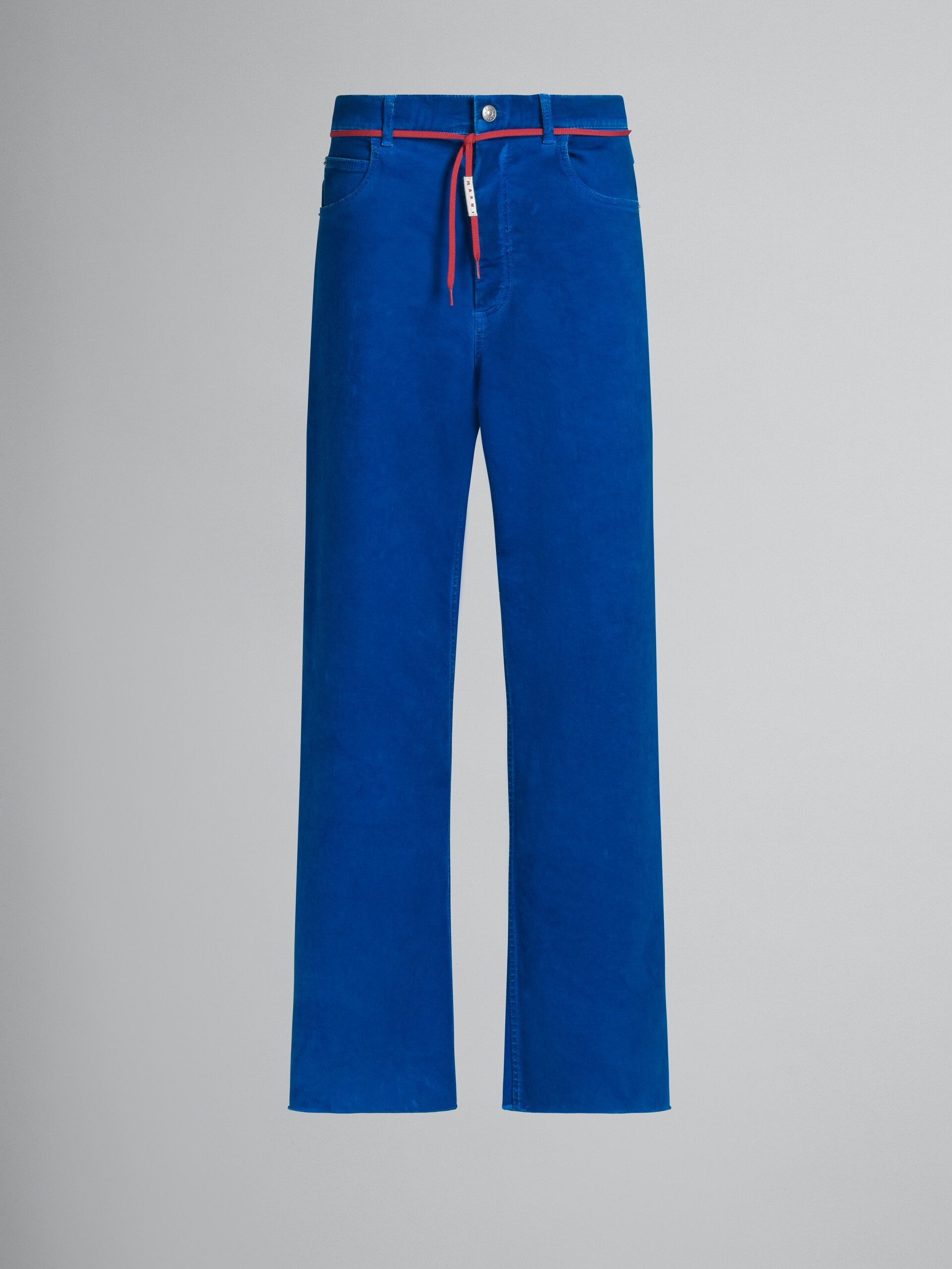 BLUE FLARED 5 POCKET TROUSERS IN STRETCH DENIM - 1