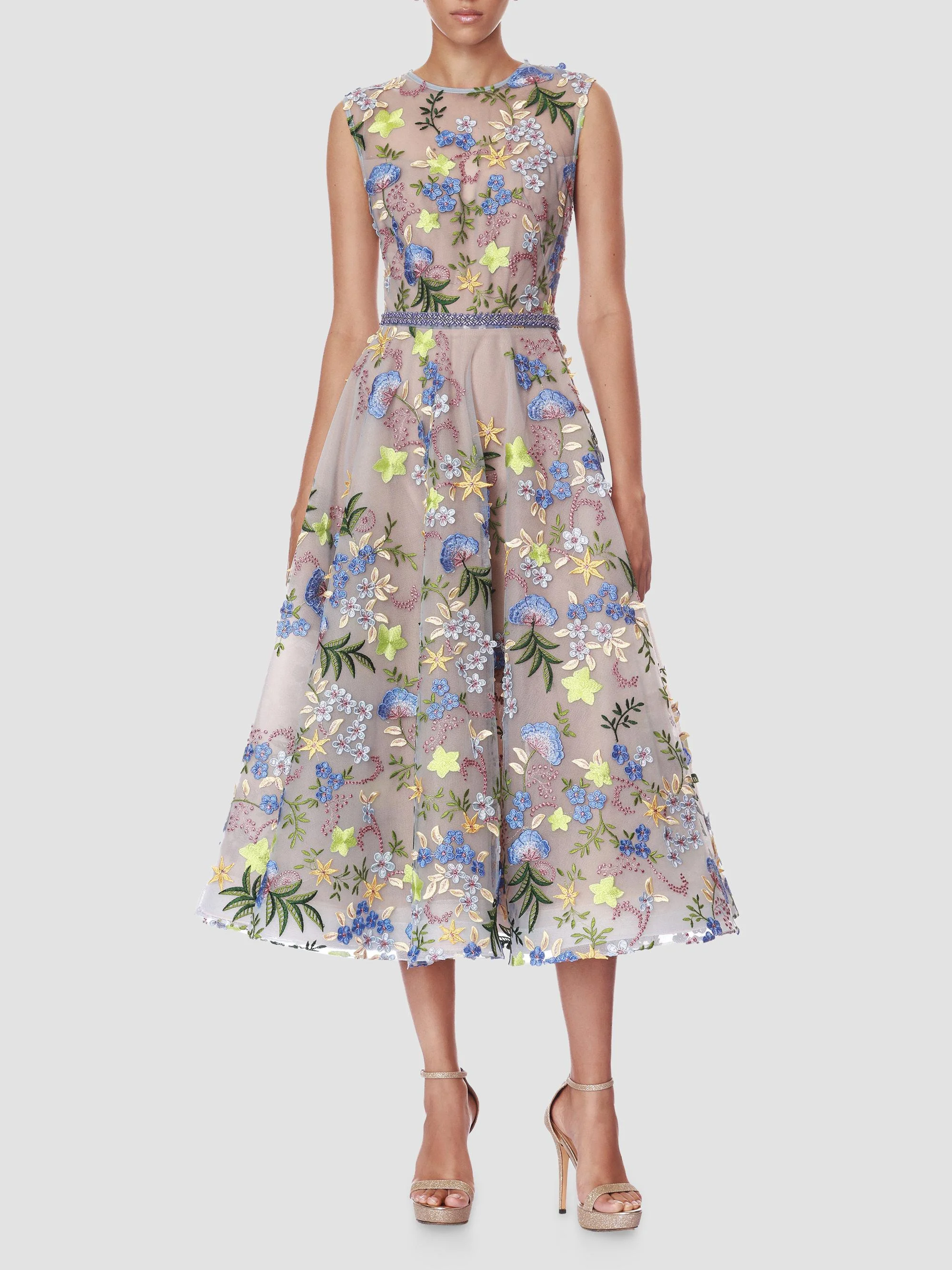 Women's Saba Blossom-Embroidered Midi Dress - Blue Multi - 1