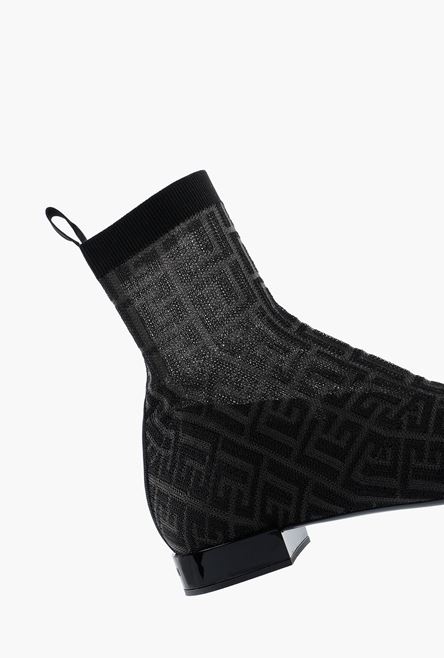 Black and lime green stretch mesh Sacha ankle boots with Balmain monogram - 6