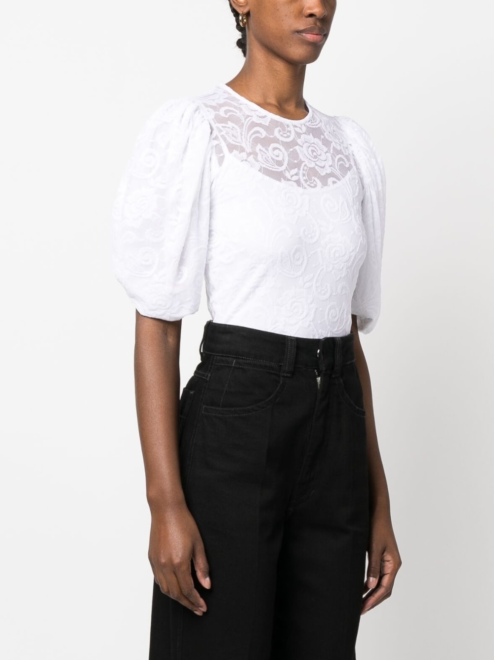 floral-lace puff-sleeve top - 3