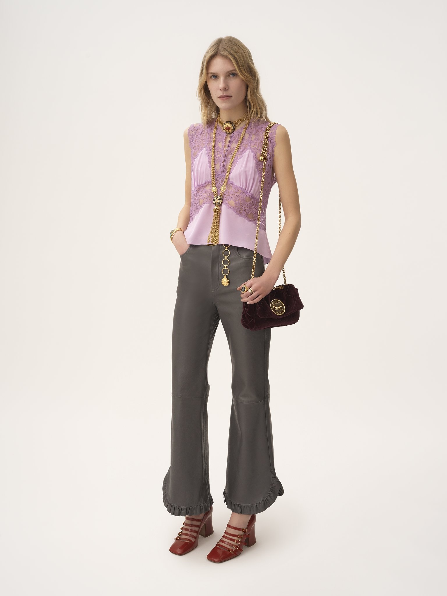 V-NECK TOP IN CRÊPE DE CHINE & LACE - 3