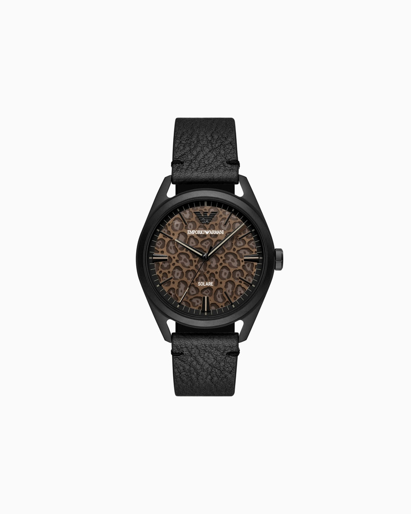 SOLAR-POWERED THREE-HAND BLACK LEATHER WATCH 1