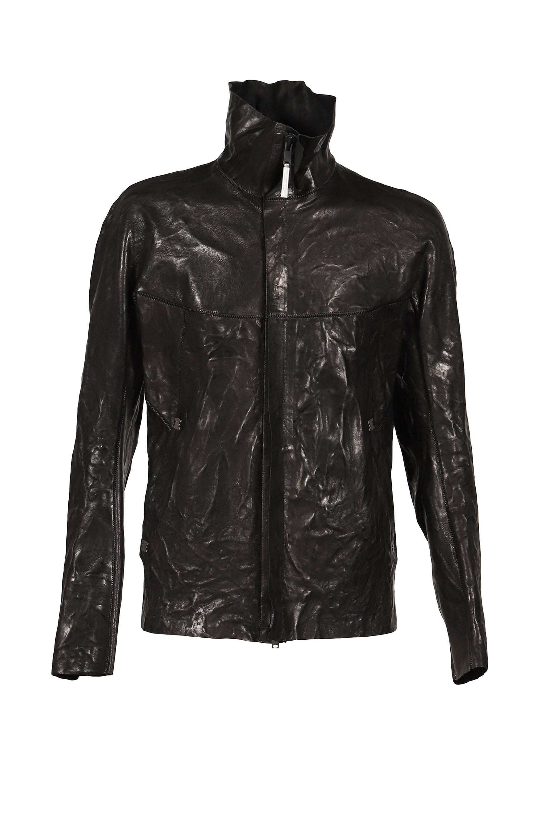 "HUMANOID" HIGH NECK LEATHER JACKET / BLK - 5