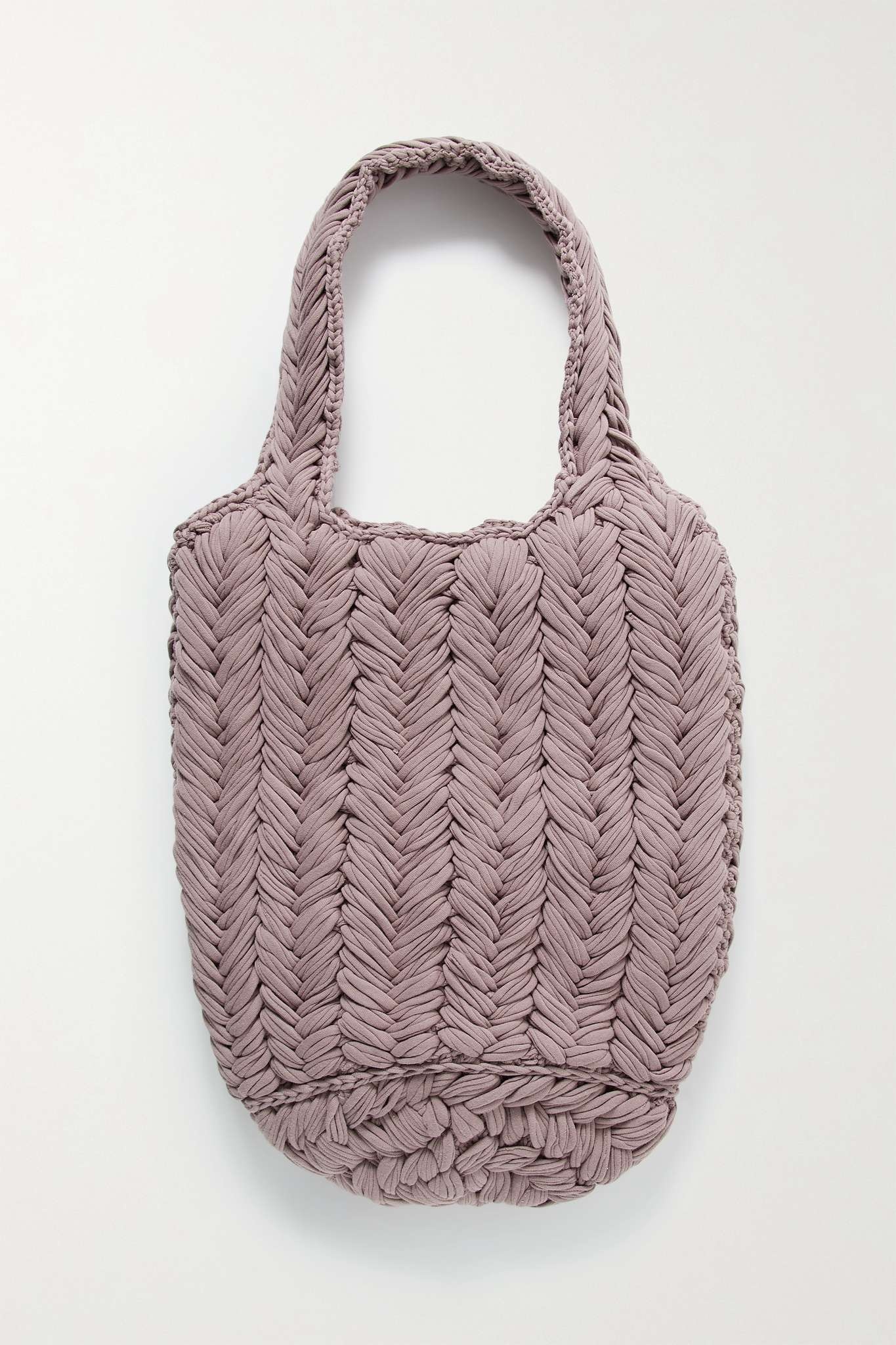 Leather-trimmed crocheted cotton tote - 3