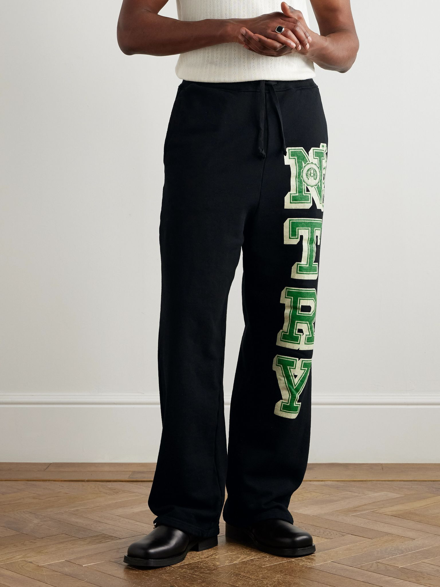 N.TRY Straight-Leg Printed Cotton-Jersey Sweatpants Black - 3