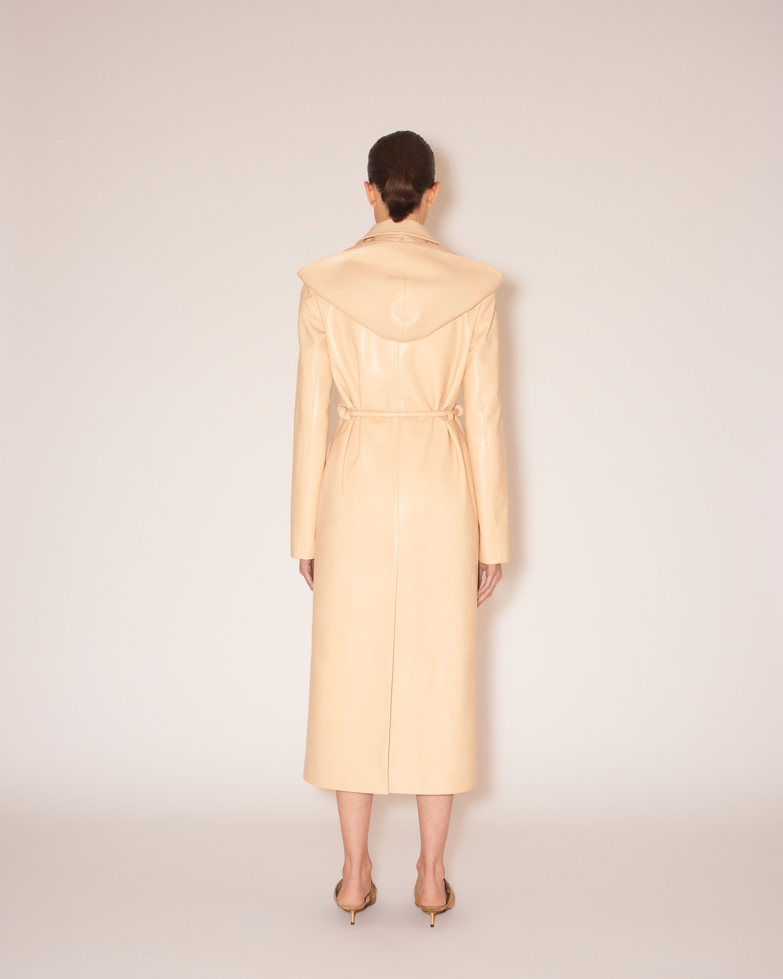 KENNA - Regenerated leather hooded coat - Eggshell - 5