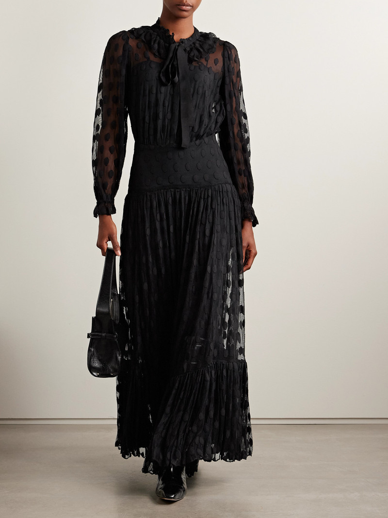 ULLA JOHNSON Carla Tie-neck Ruffled Fil Coupé Mesh Maxi Dress outlook