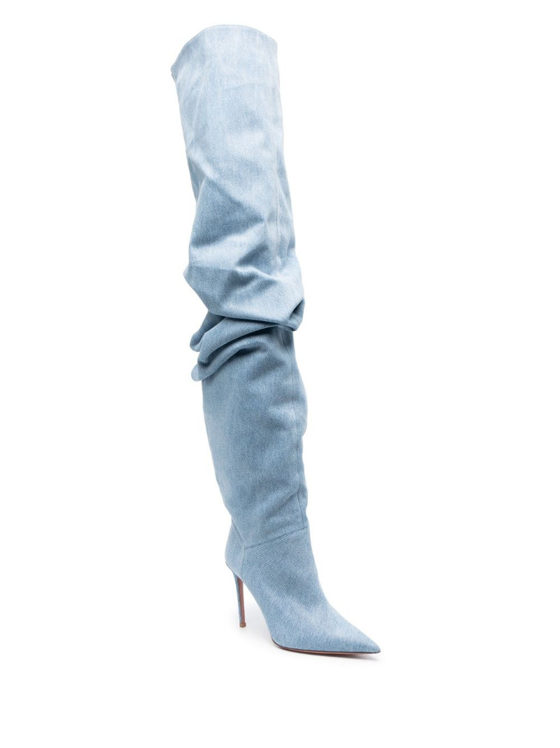 Amina Muaddi Jahleel 95mm denim boots outlook