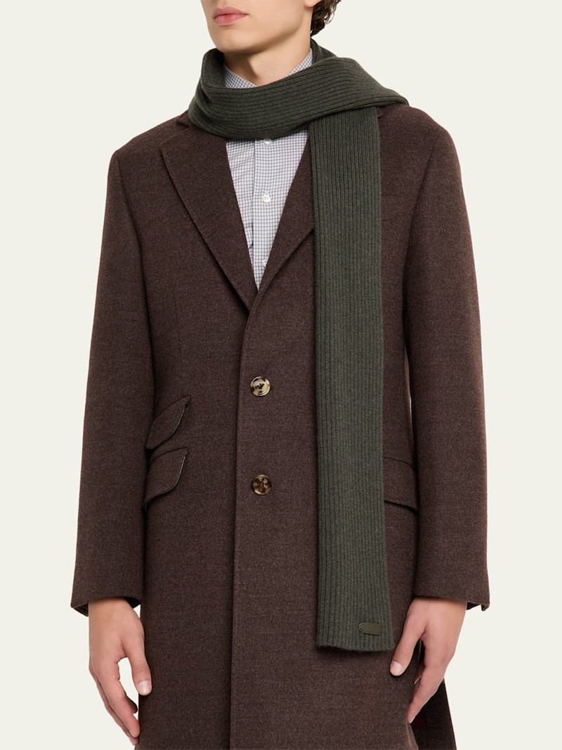 Brioni Men's Cashmere Rib Leather-Label Scarf outlook
