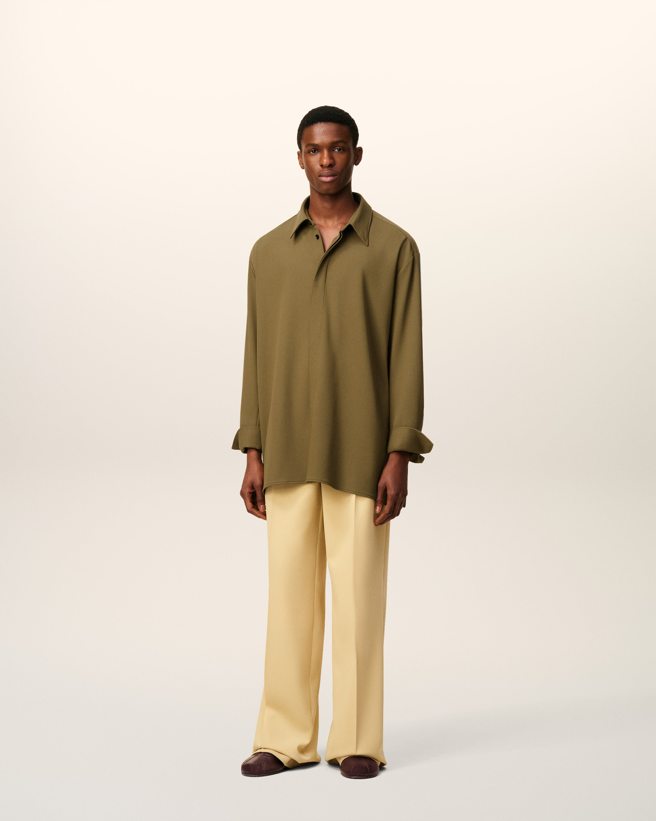 GREEN WOOL LONG OVERSIZED SHIRT - 2
