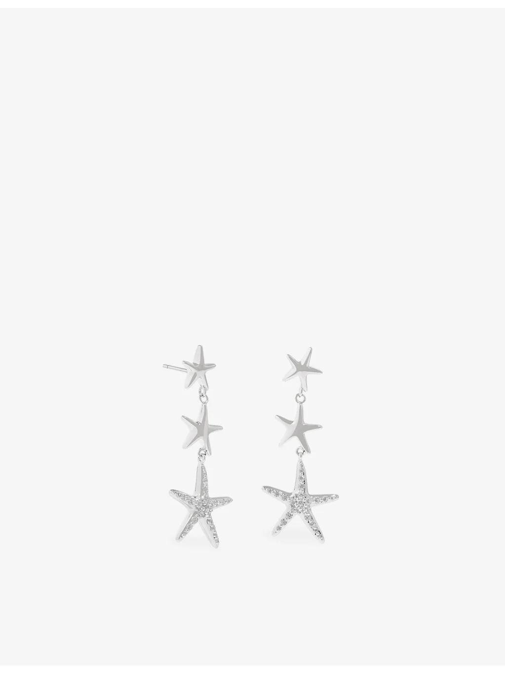 Starfish Rhodium-Plated Brass and Cubic Zirconia Drop Stud Earrings - 1