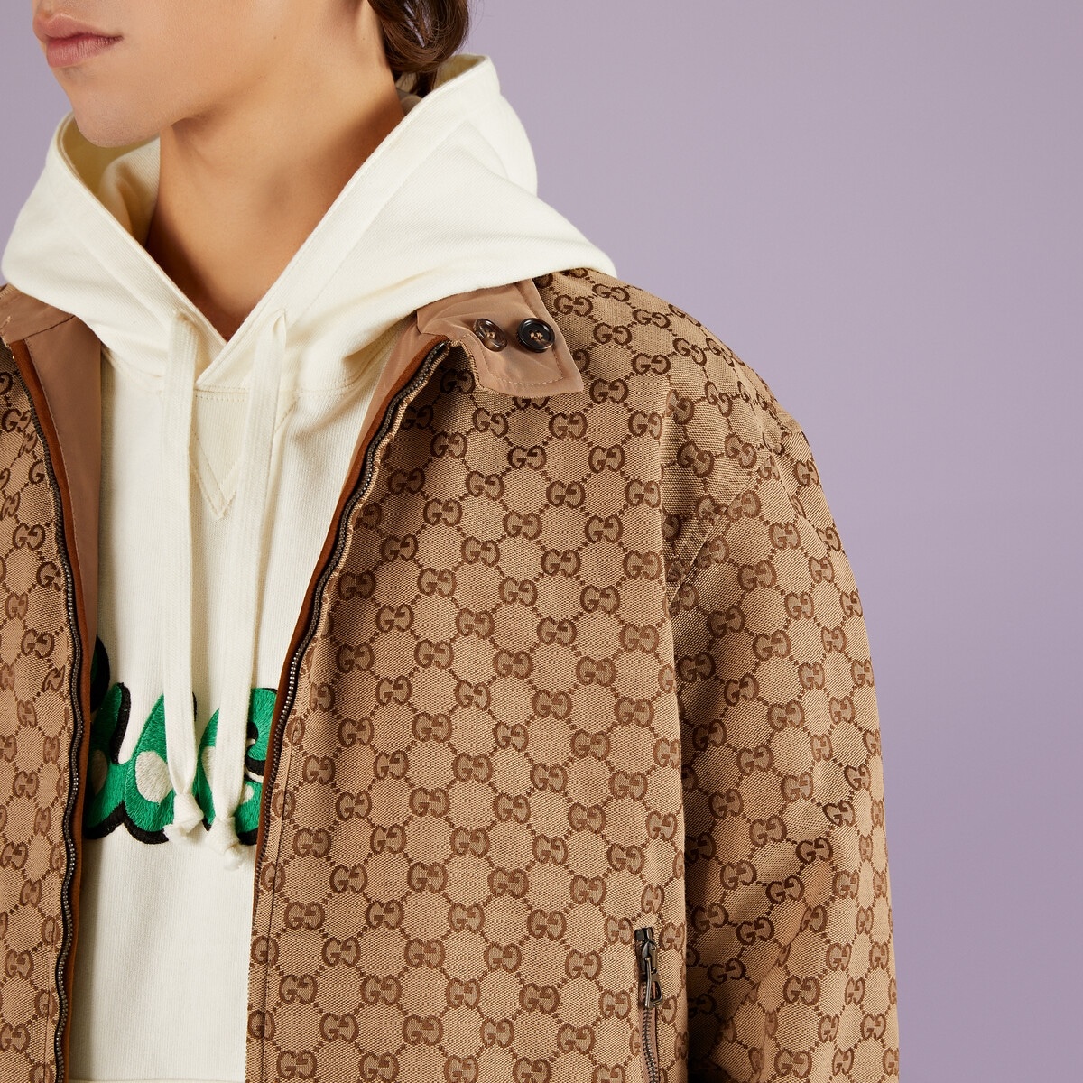 Leather and GG canvas reversible jacket - 3