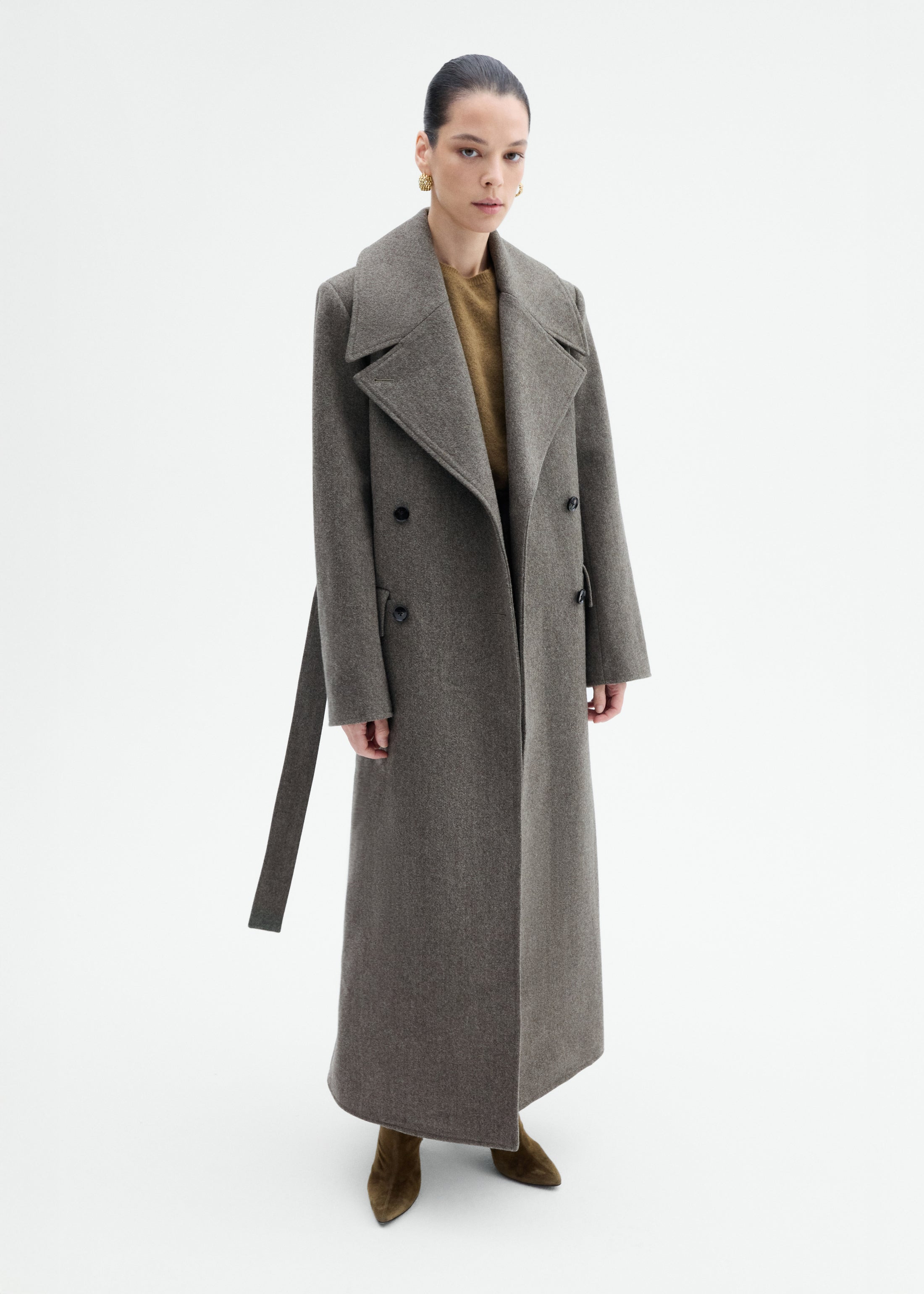 Belted Peacoat in Melange Wool - 5