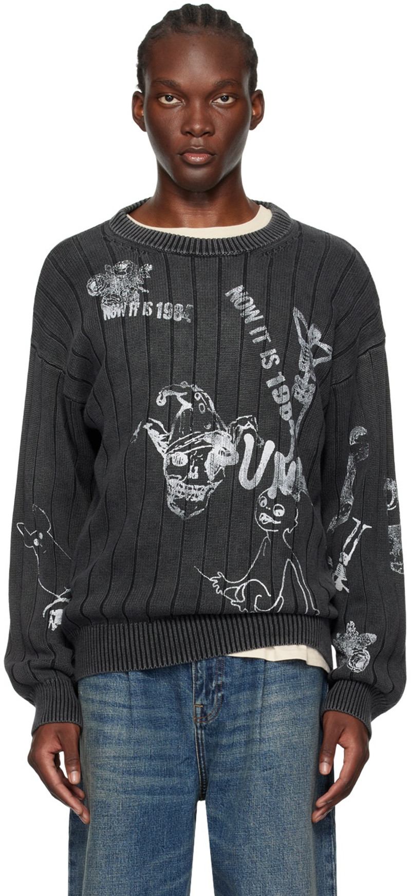 Gray Drop Needle Sweater 1