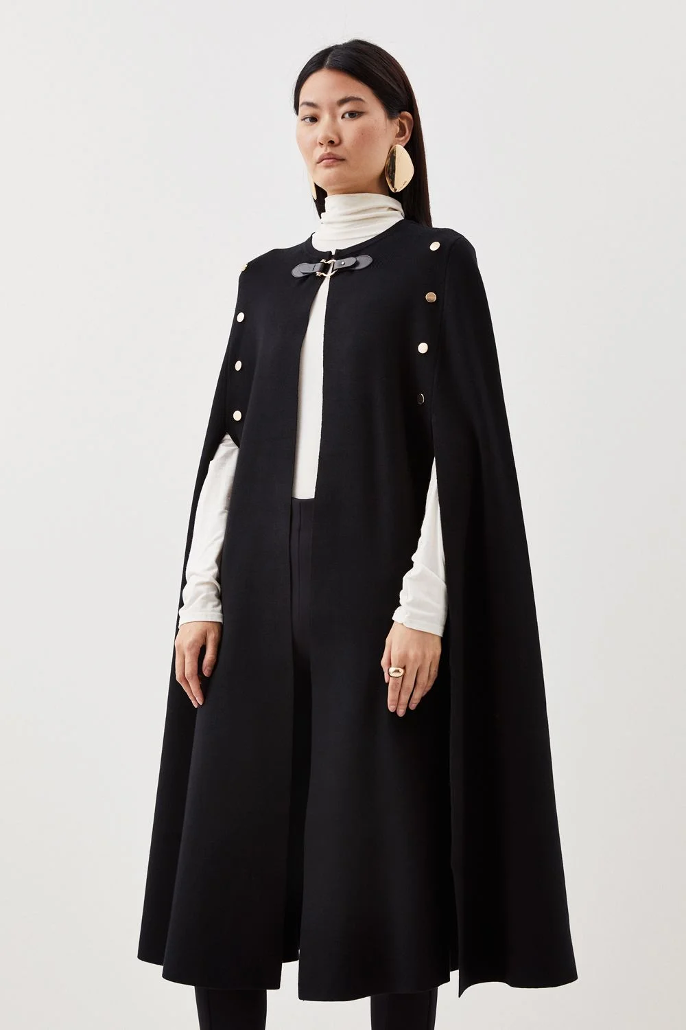 Viscose Blend Military Knit Longline Cape - 1