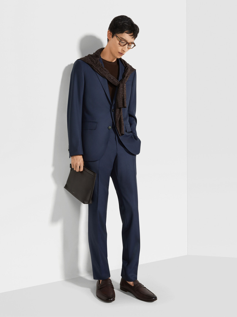 DARK BLUE AND BROWN 15MILMIL15 WOOL SUIT 1