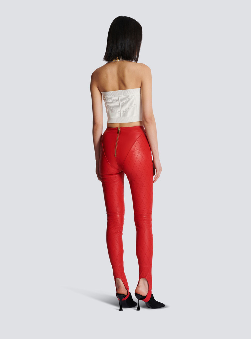 Topstitched leather leggings 4