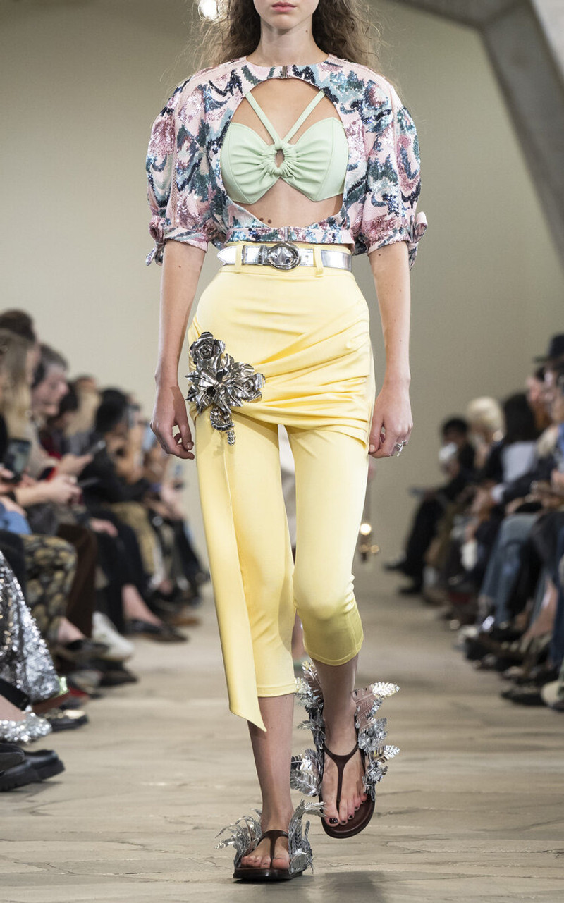 rabanne Skirt-Detailed Skinny-Leg Pants yellow outlook
