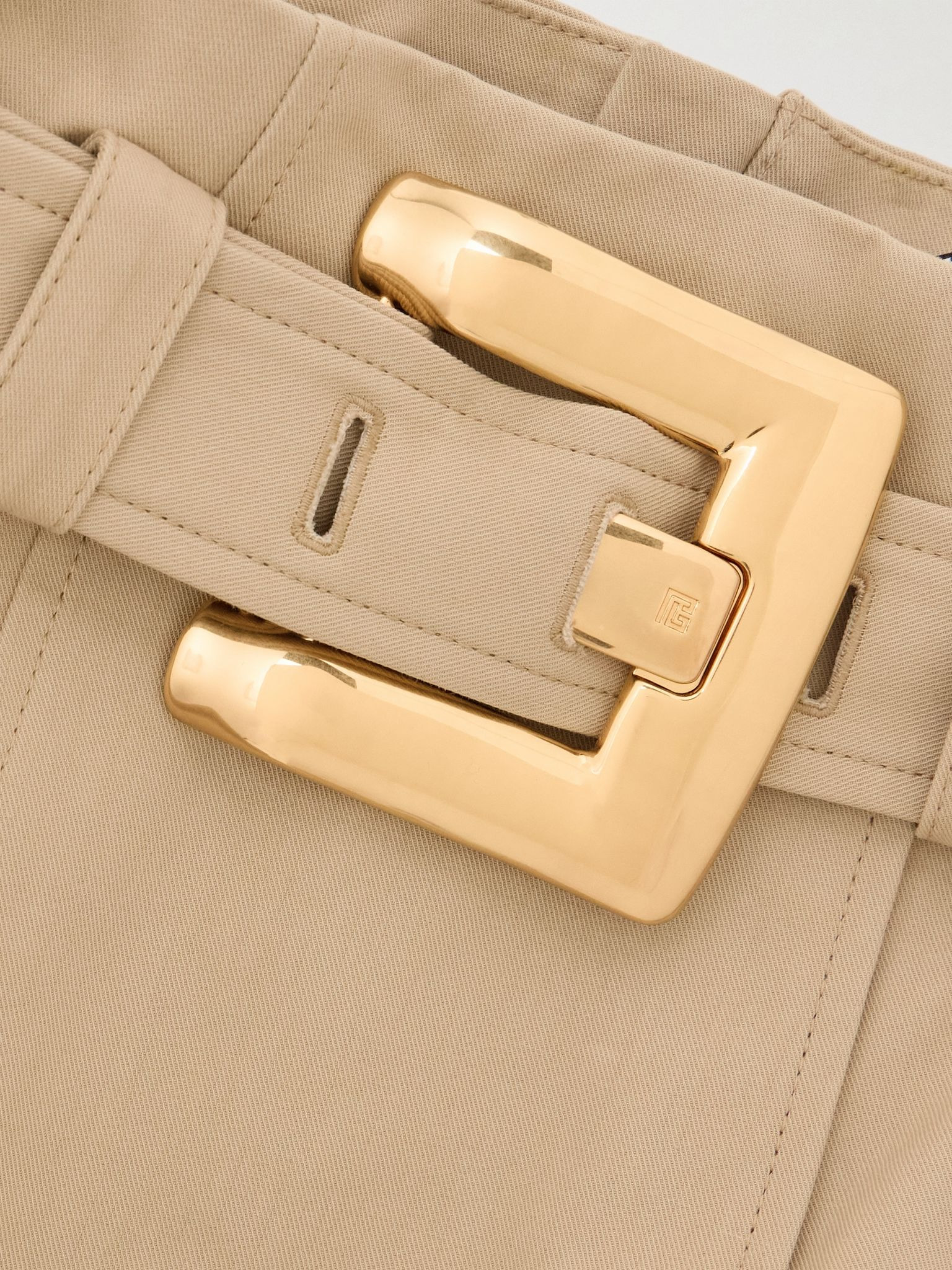 Belted cotton-gabardine mini skirt Beige - 4
