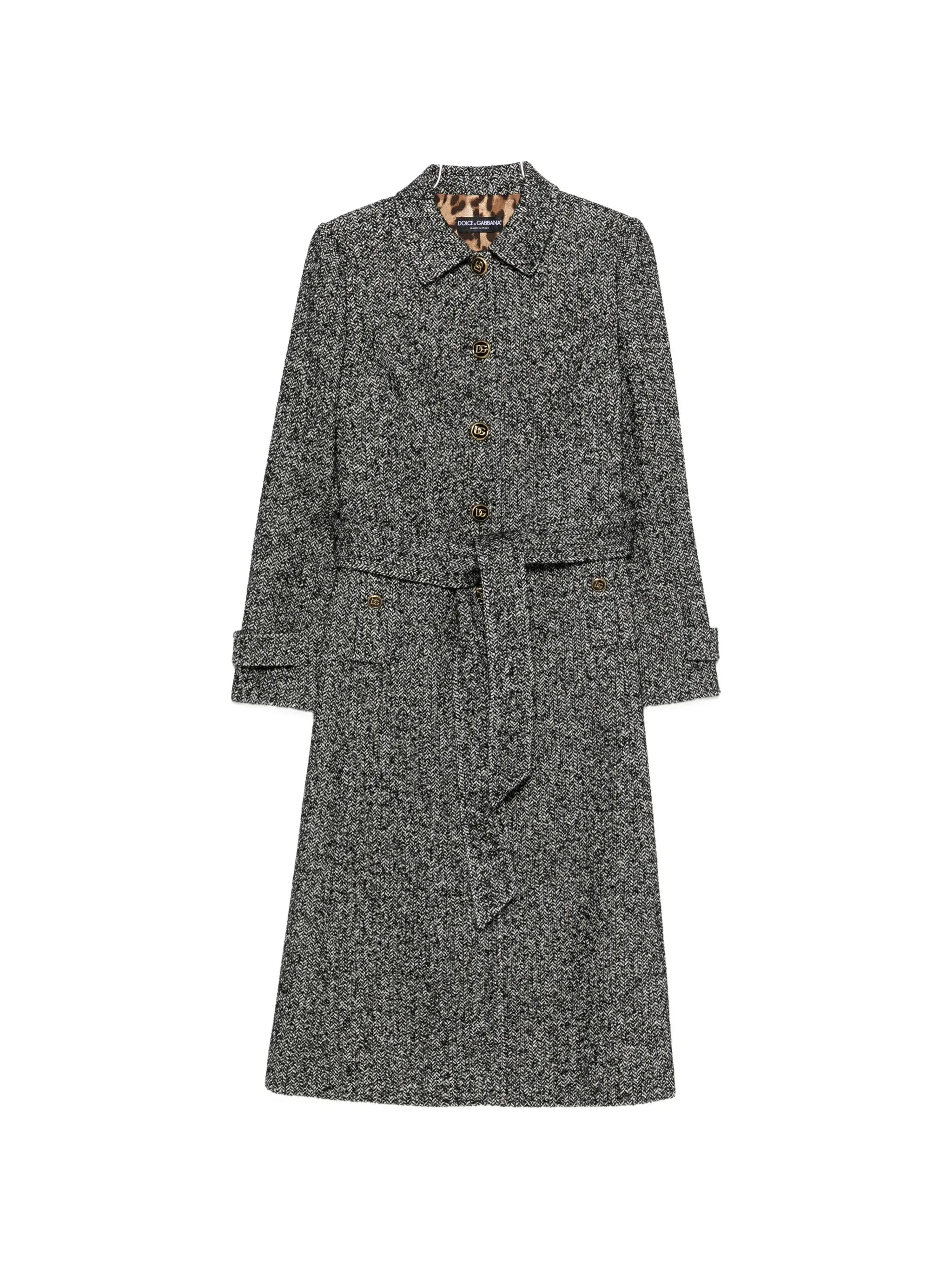 Dolce & Gabbana Herringbone-pattern Belted Single-breasted Coat - 1
