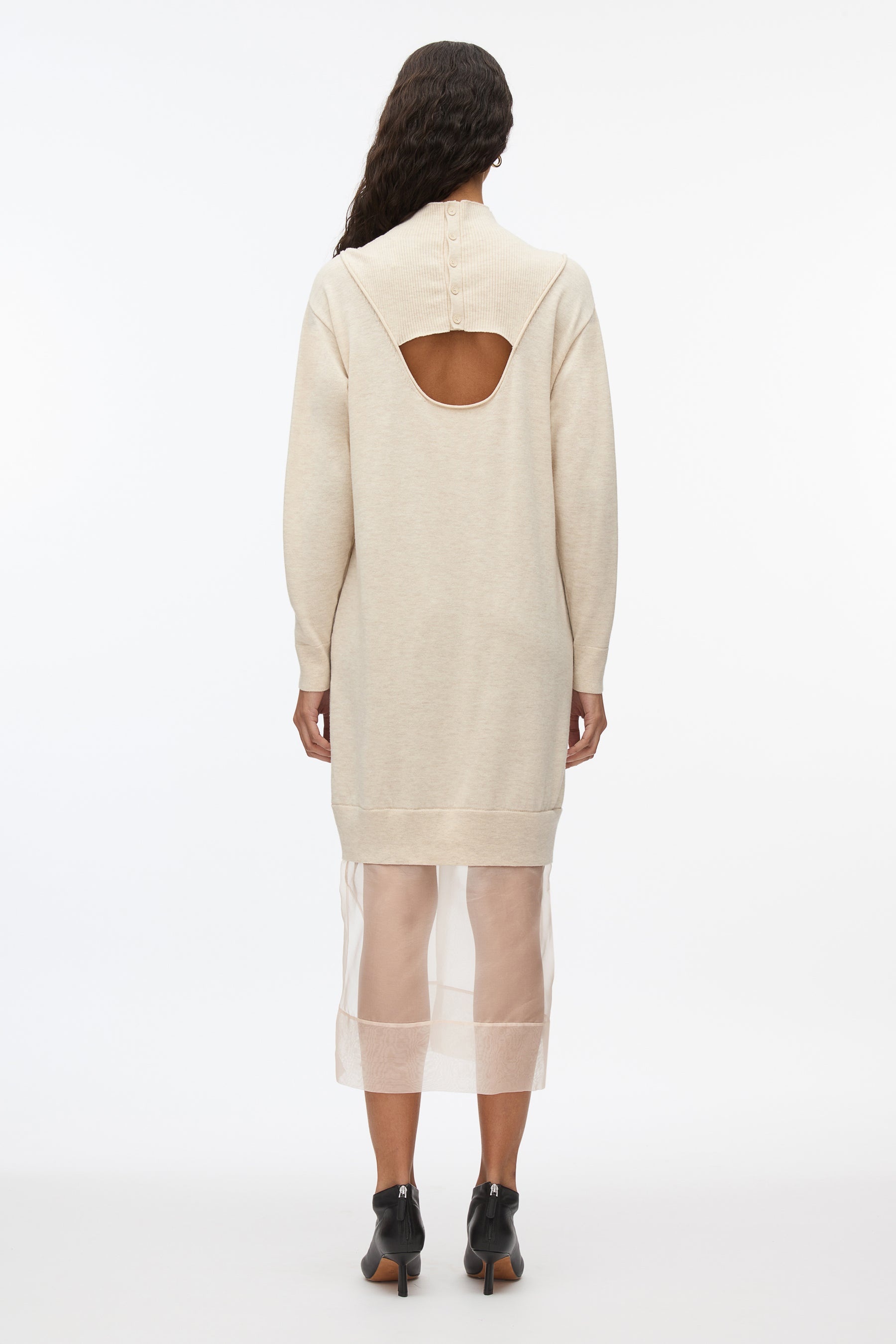 Mockneck Knit Dress with Lace Inlay - 3