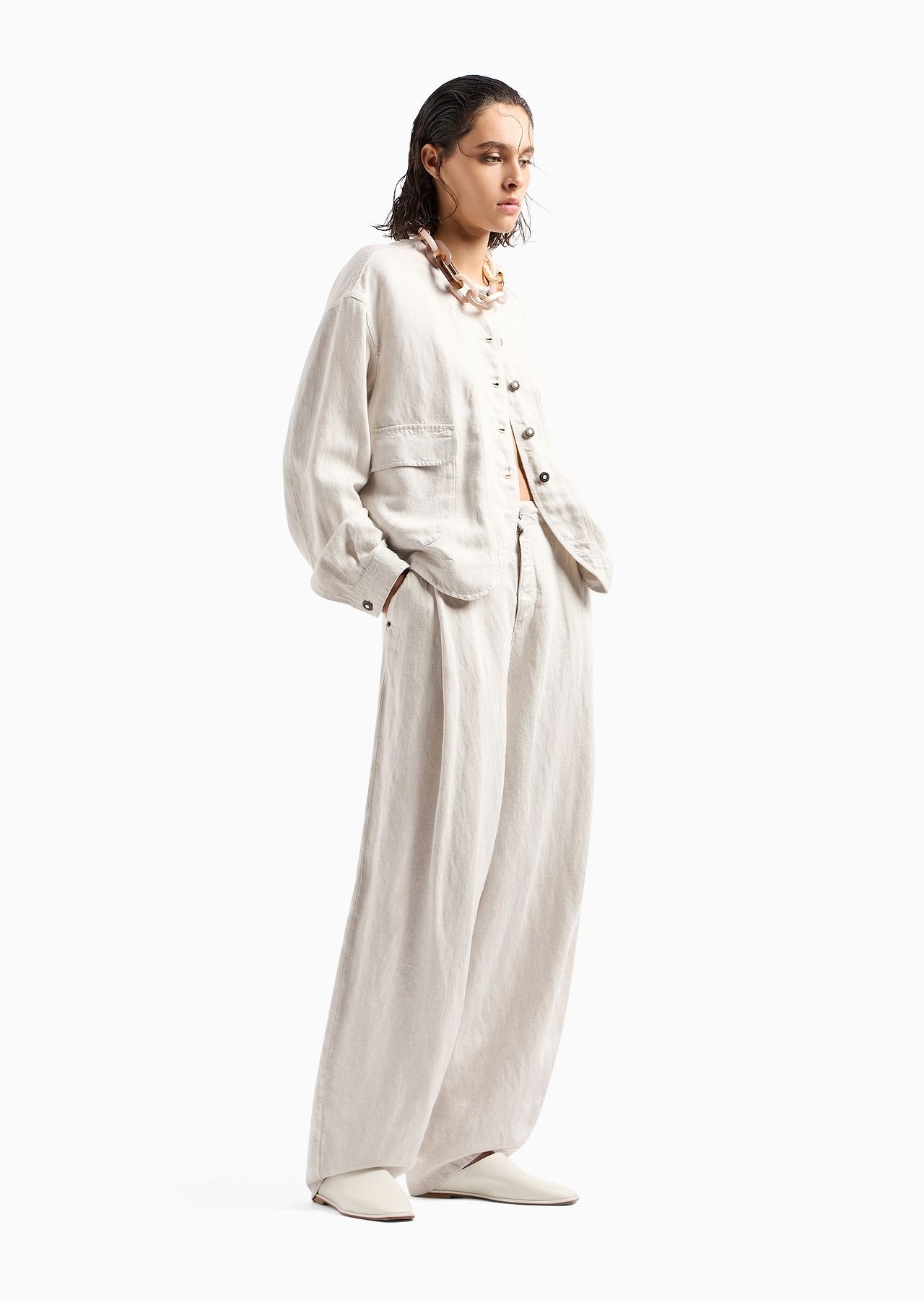 ASV garment-dyed denim-effect linen and Lyocell blend blouson - 4