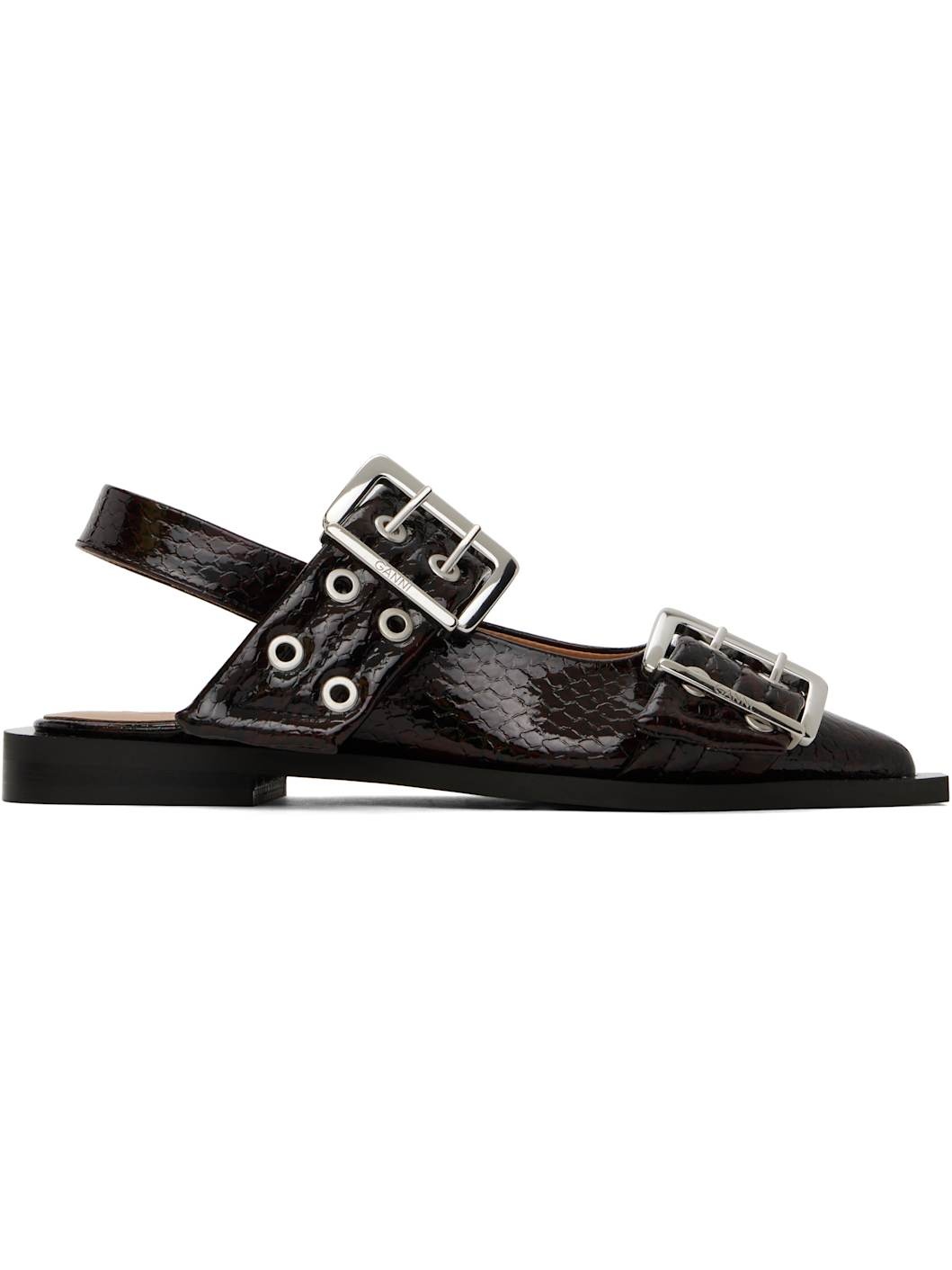 Burgundy Snake Feminine Buckle Flats - 1