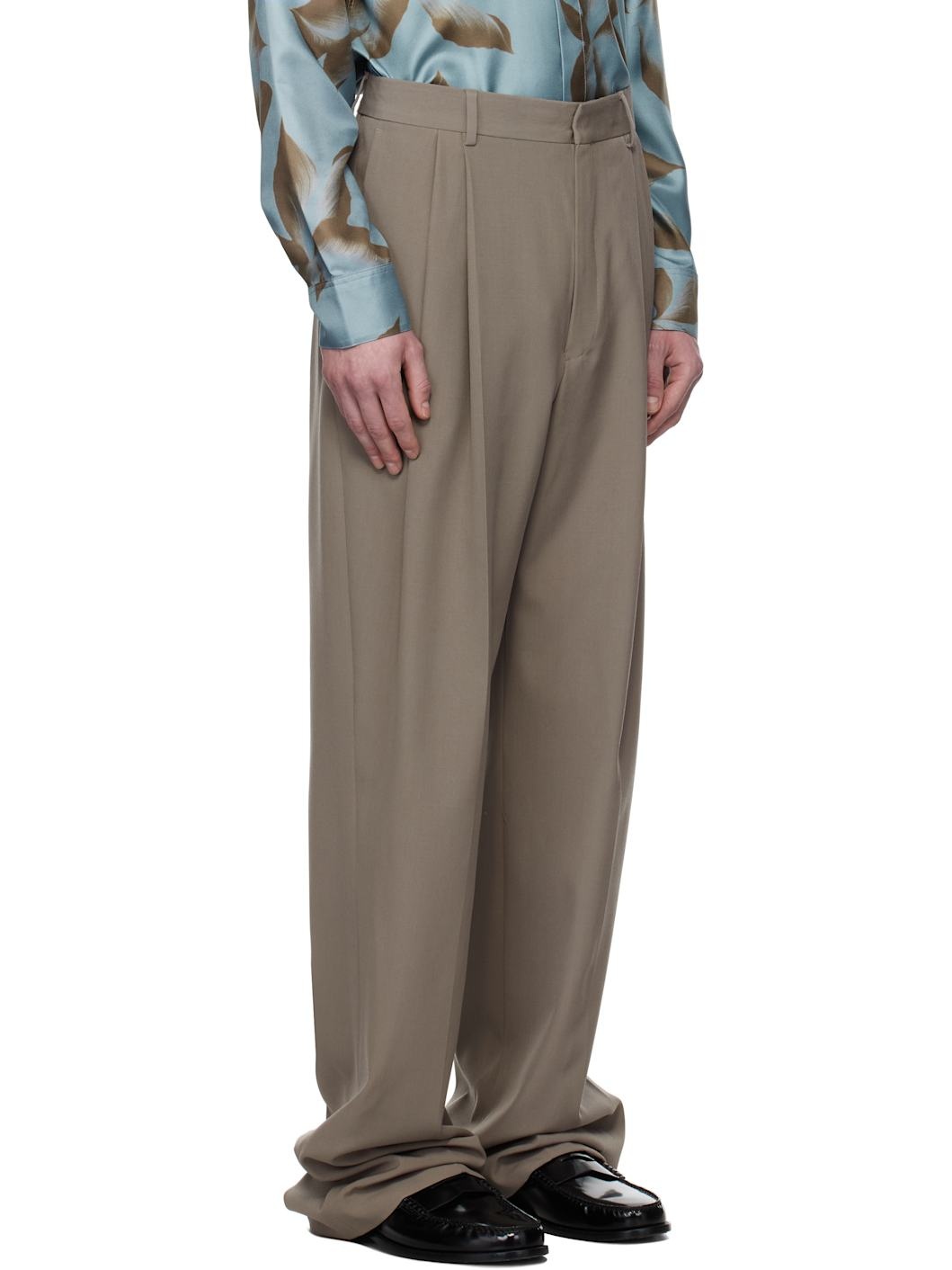 Gray Wool Straight Trousers - 2