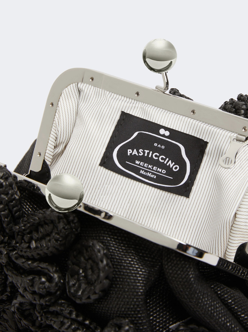 COMUNE Small raffia-effect Pasticcino Bag with flowers - BLACK 6