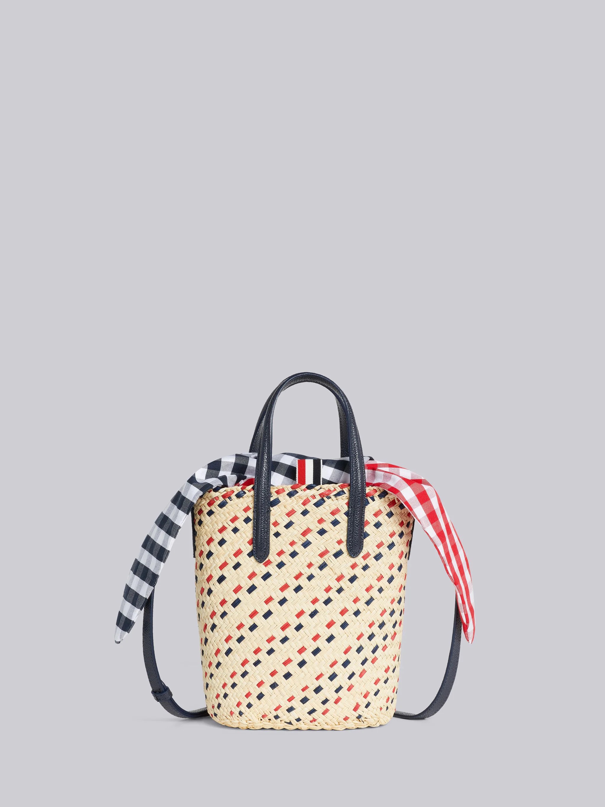 Color TK Raffia Stripe Embroidery Gingham Oxford Scarf Crossbody Mini Basket Tote - 4