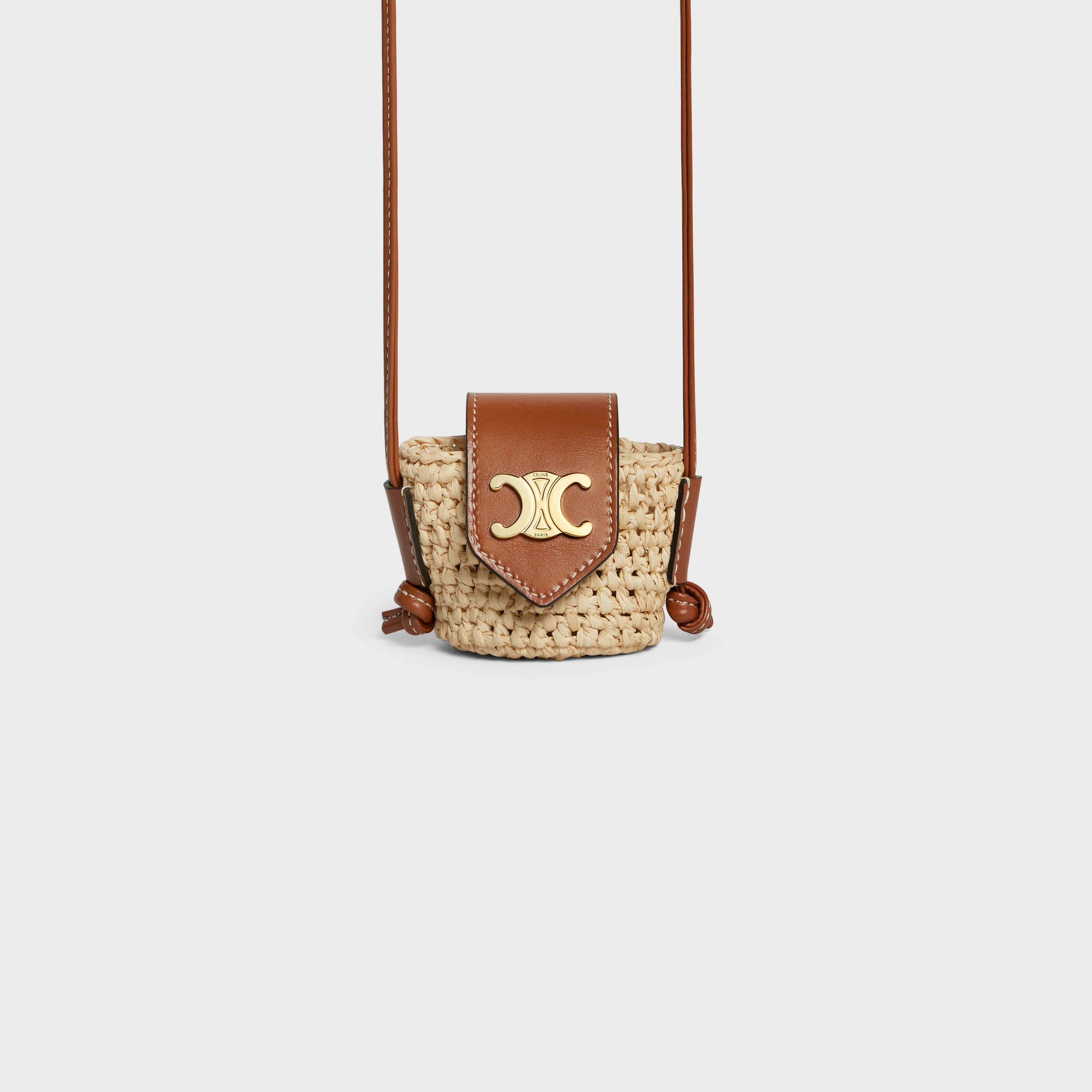 Crossbody Airpods Panier in raffia and calfskin - 1