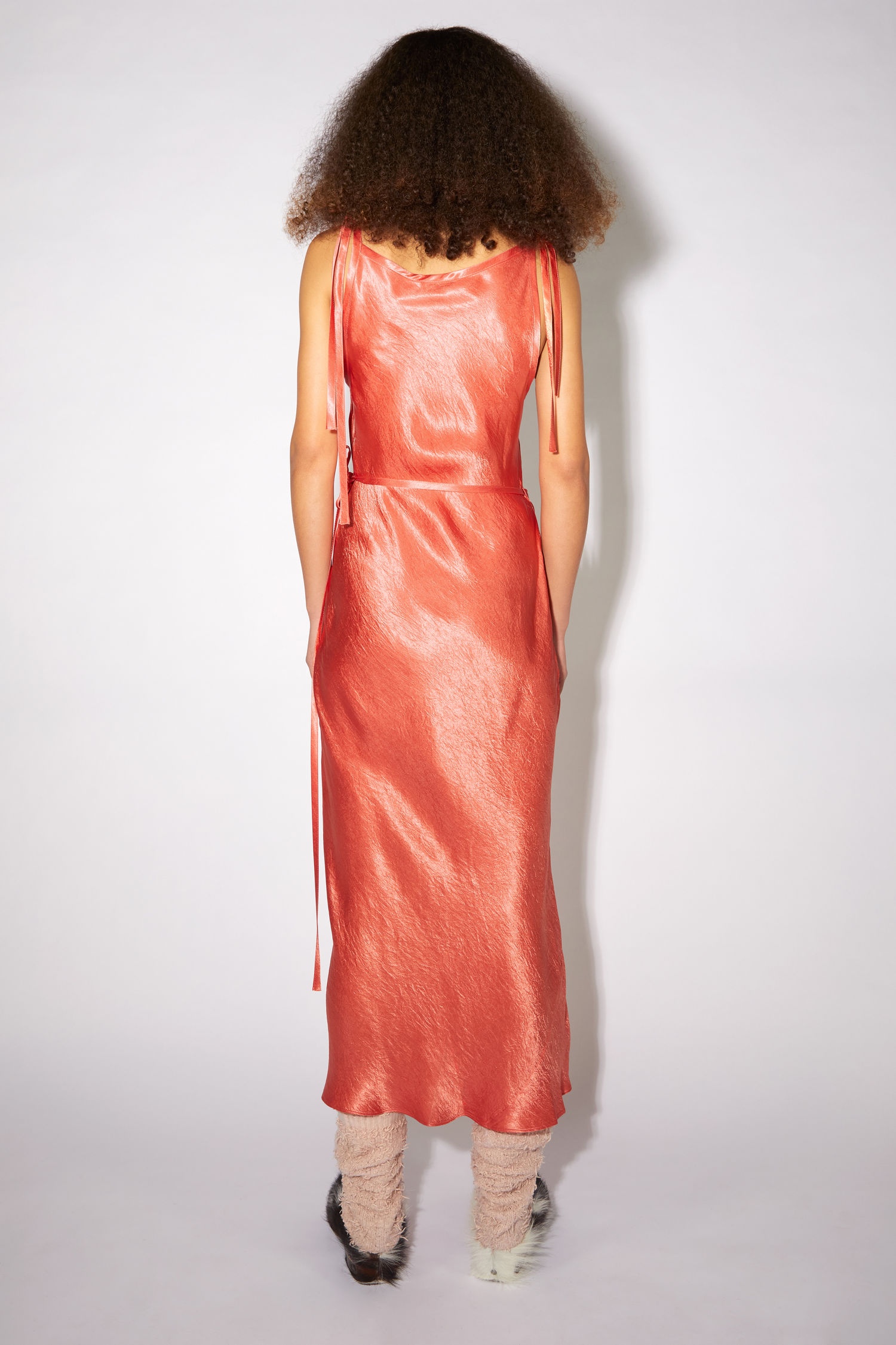 Hammered satin dress - Coral red - 3