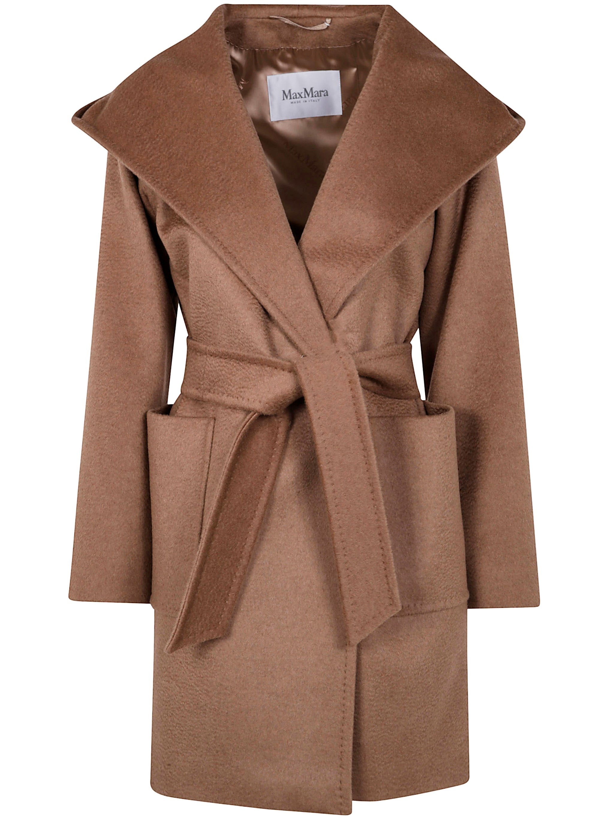 Introducing the "RIALTO" BELTED HOODIE CLASSIC COAT by MAX MARA, a stunning outerwear piece that epi - 1