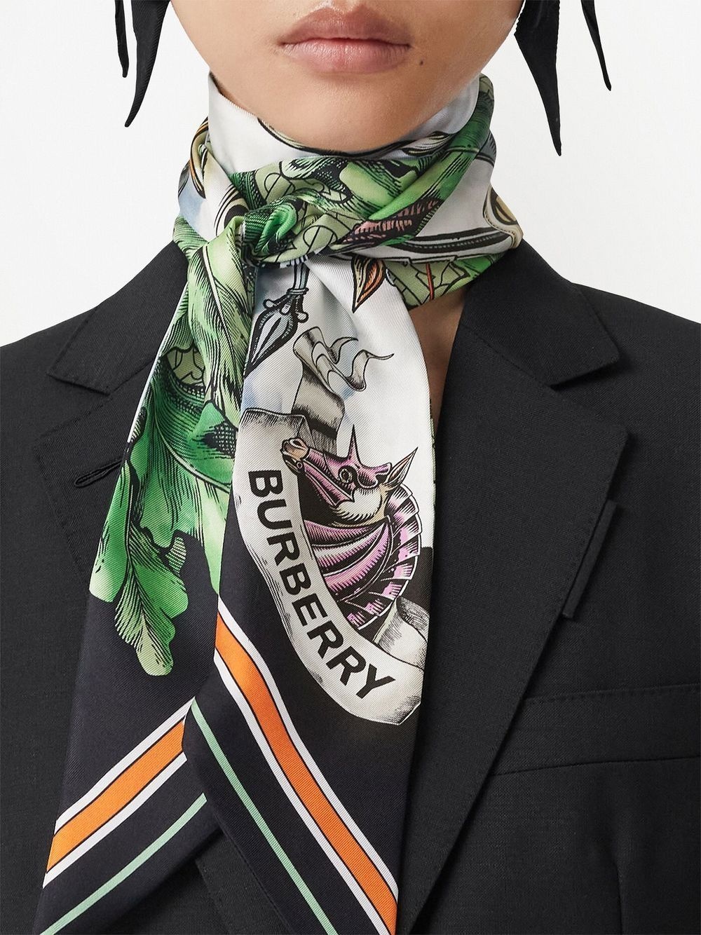 graphic-print skinny silk scarf - 5