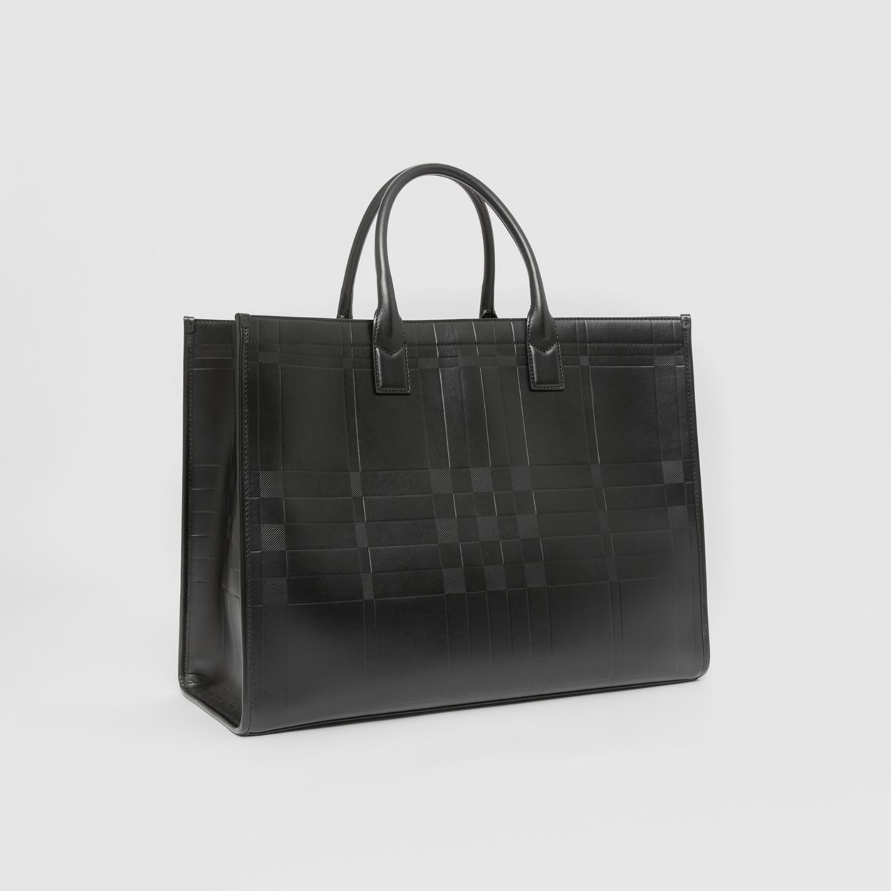 Embossed Check Leather Tote - 7