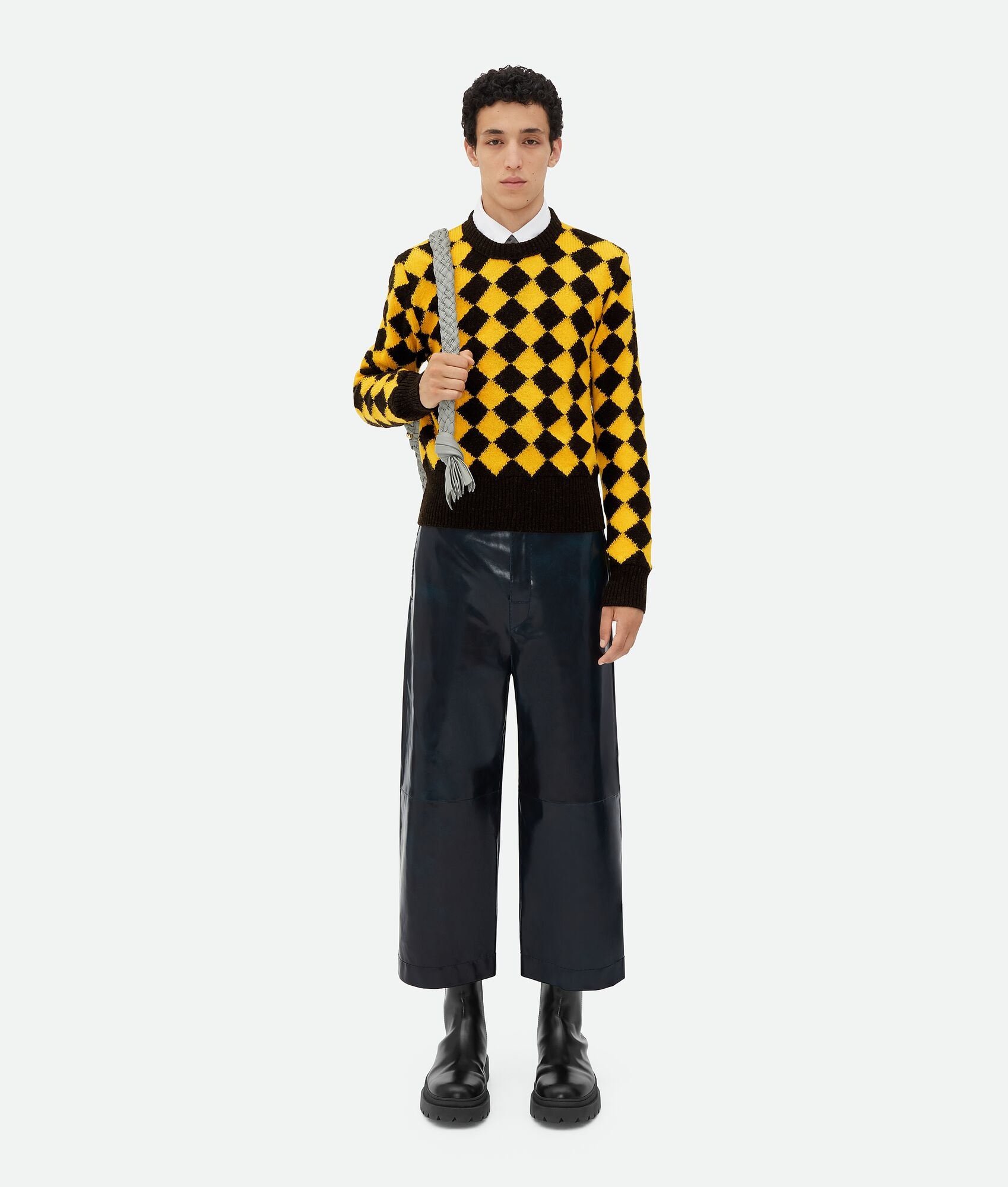 Bottega Veneta Brown amp; Yellow Argyle Sweater