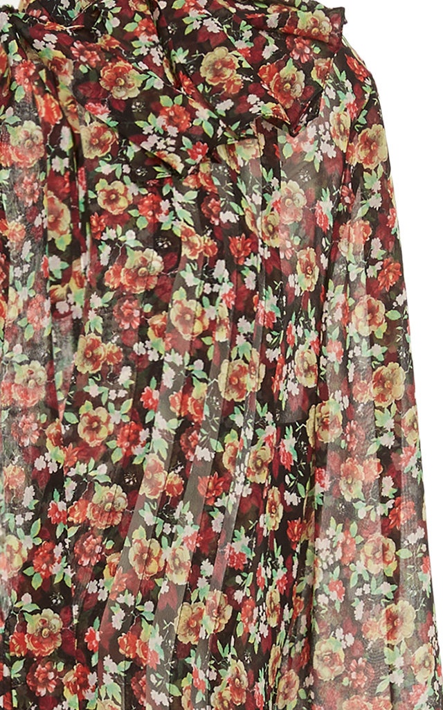 Pleated Floral Silk Midi Dress floral - 5