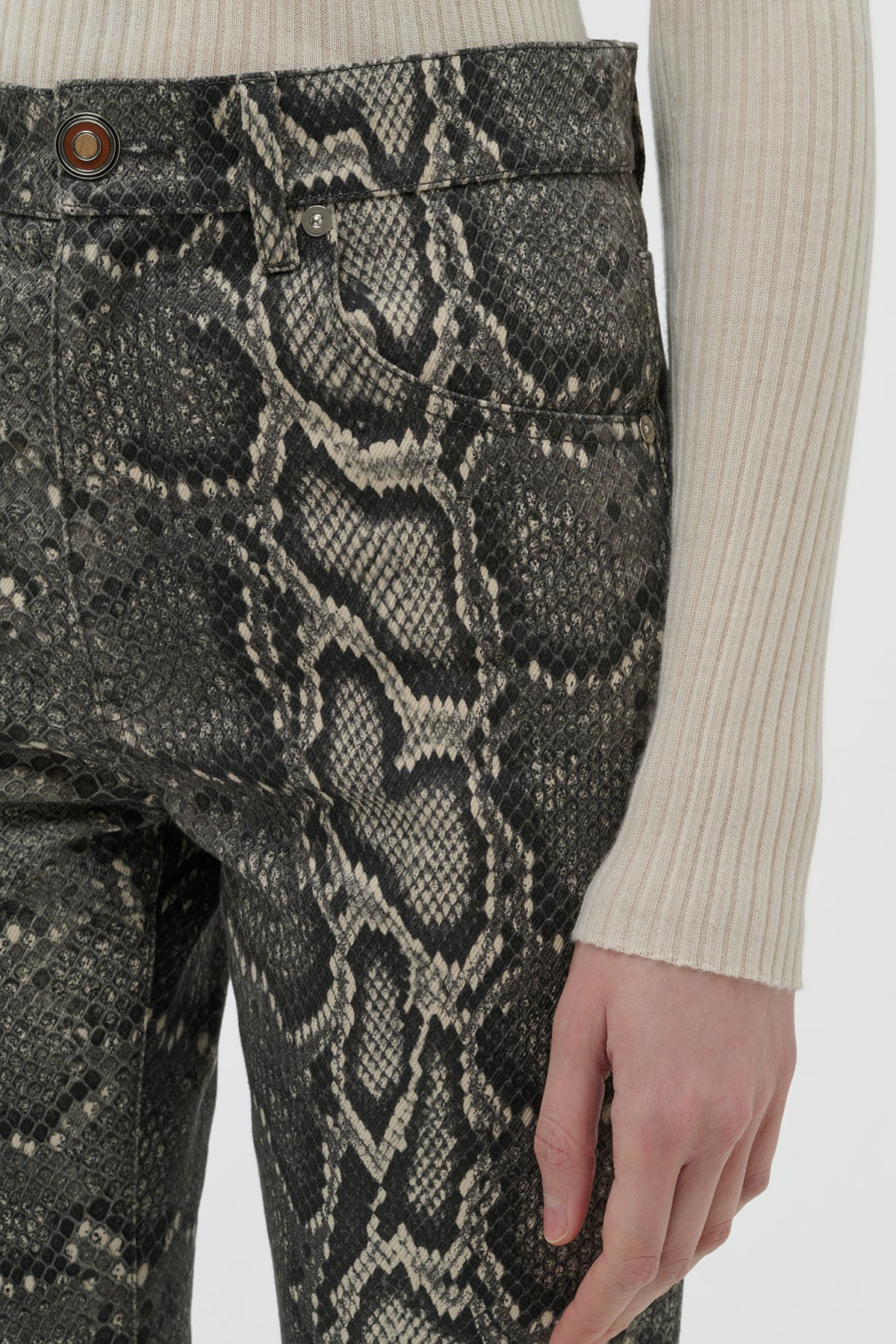 Ezra Bootcut Cropped Jean in Greyscale Recycled Printed Cotton Denim - 6