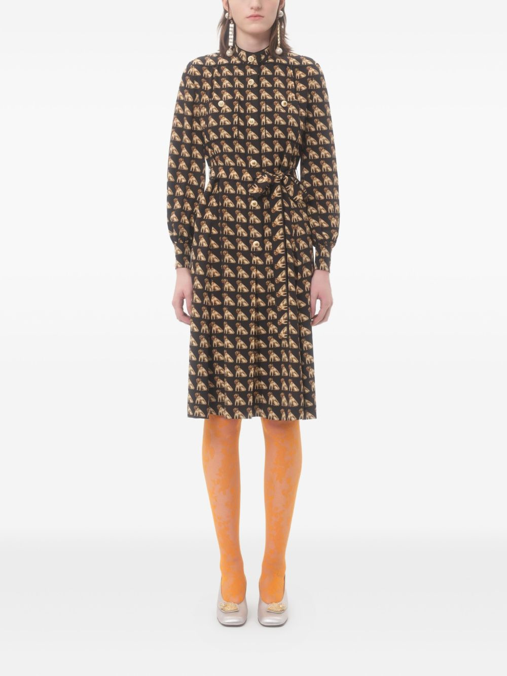 dog-print belted midi dress - 3