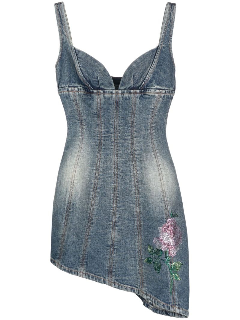 crystal-embellished denim minidress - 1