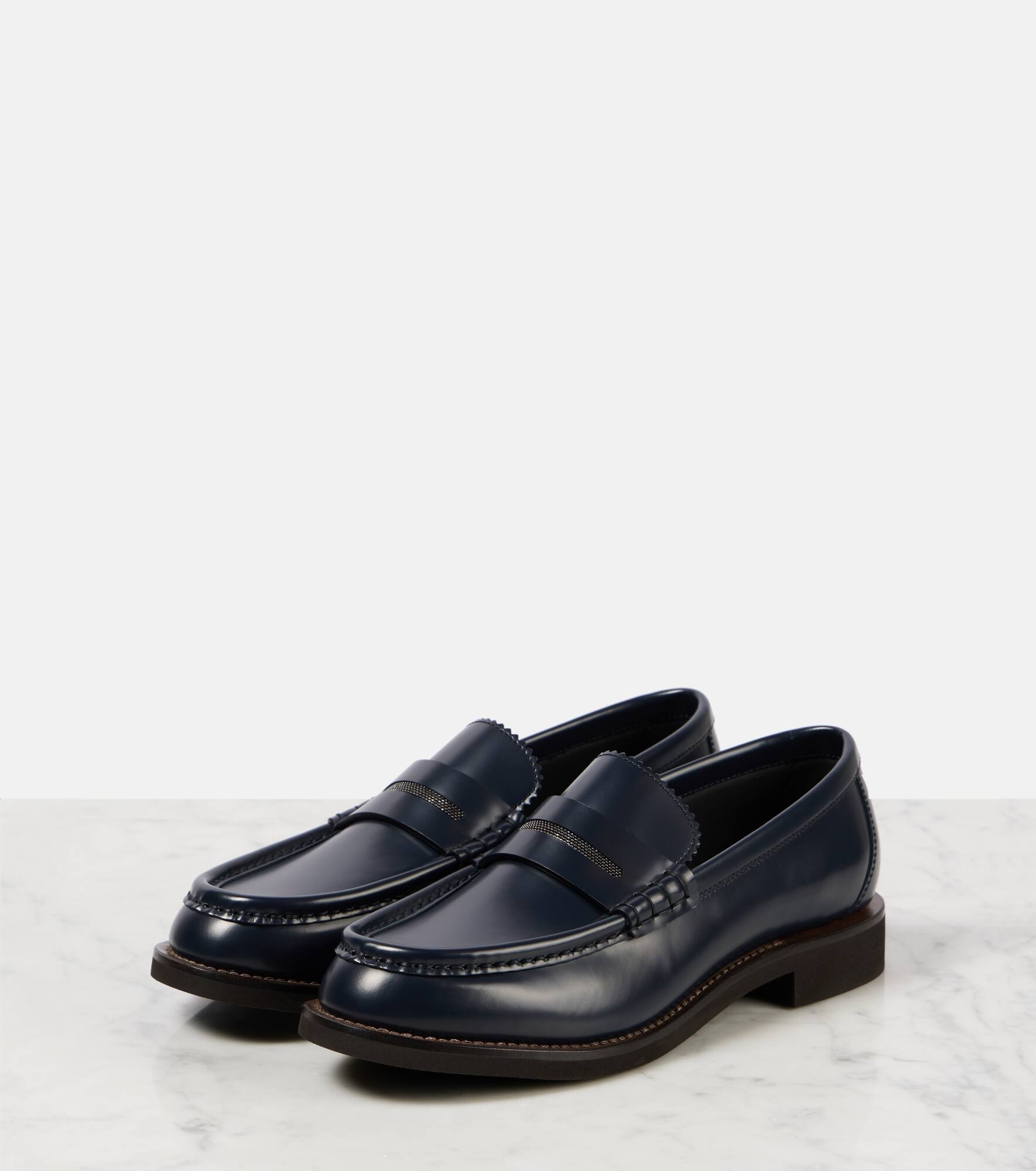 Monili-embellished leather penny loafers - 4