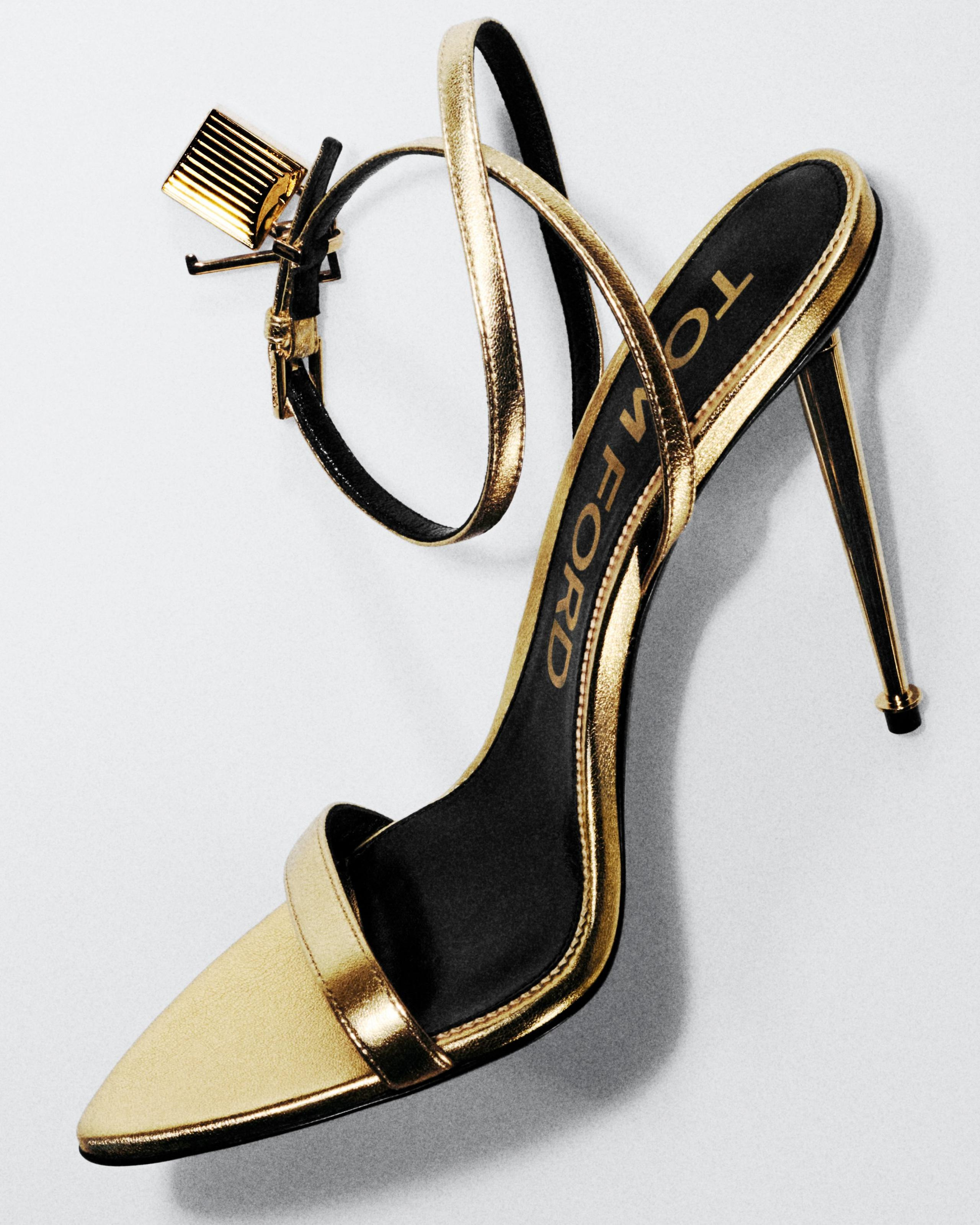 LAMINATED NAPPA LEATHER PADLOCK POINTY NAKED SANDAL - 6