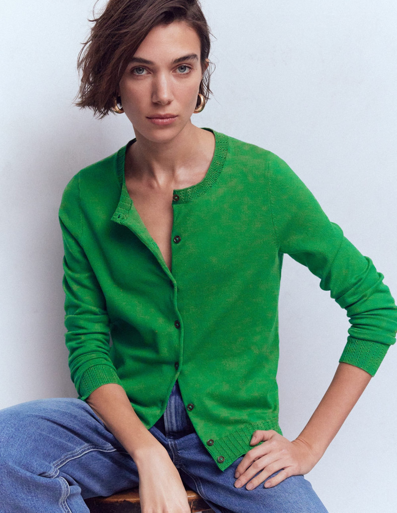 Emilia Cotton Crew Cardigan-Rich Emerald 1