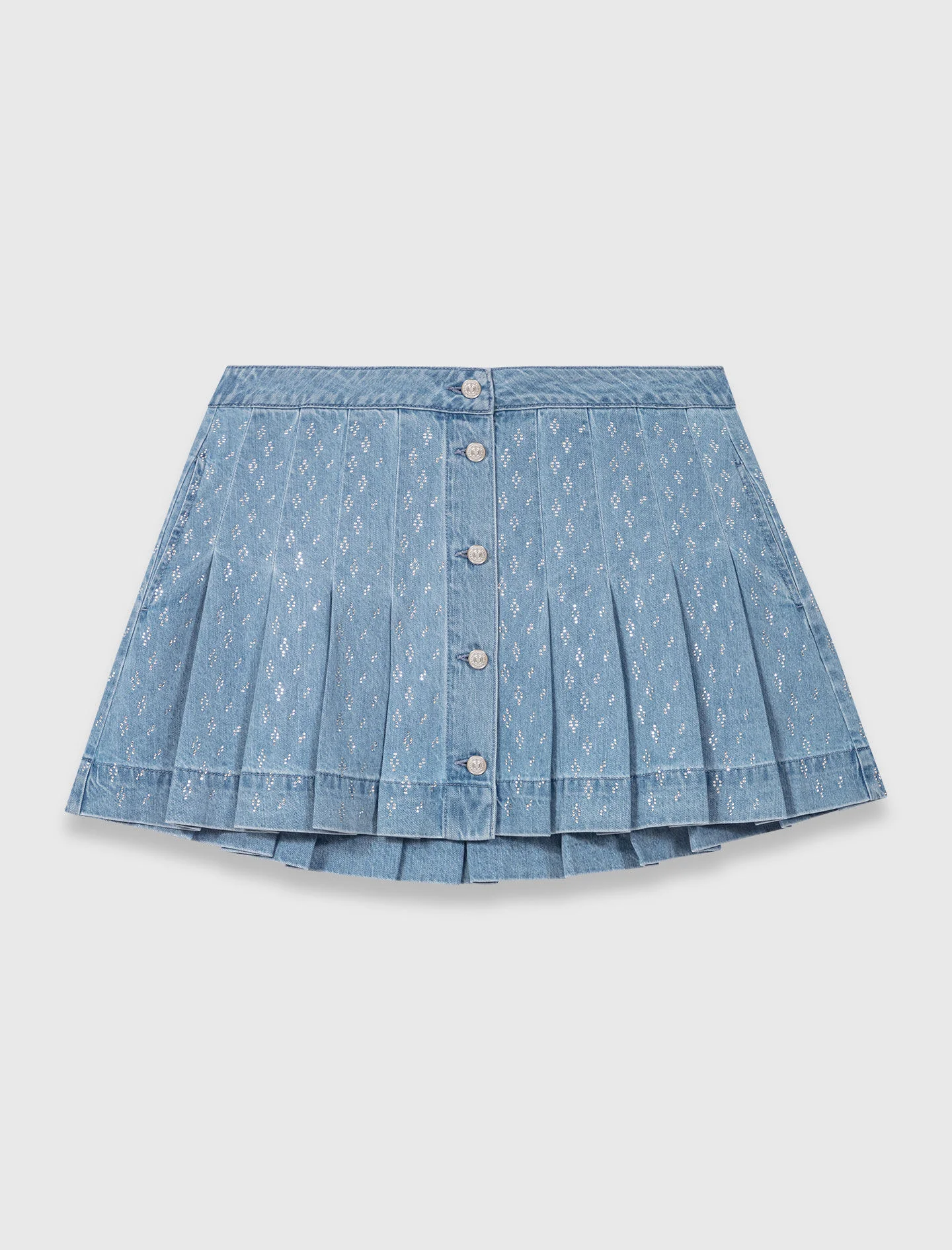 Short pleated denim skirt with strass - 1