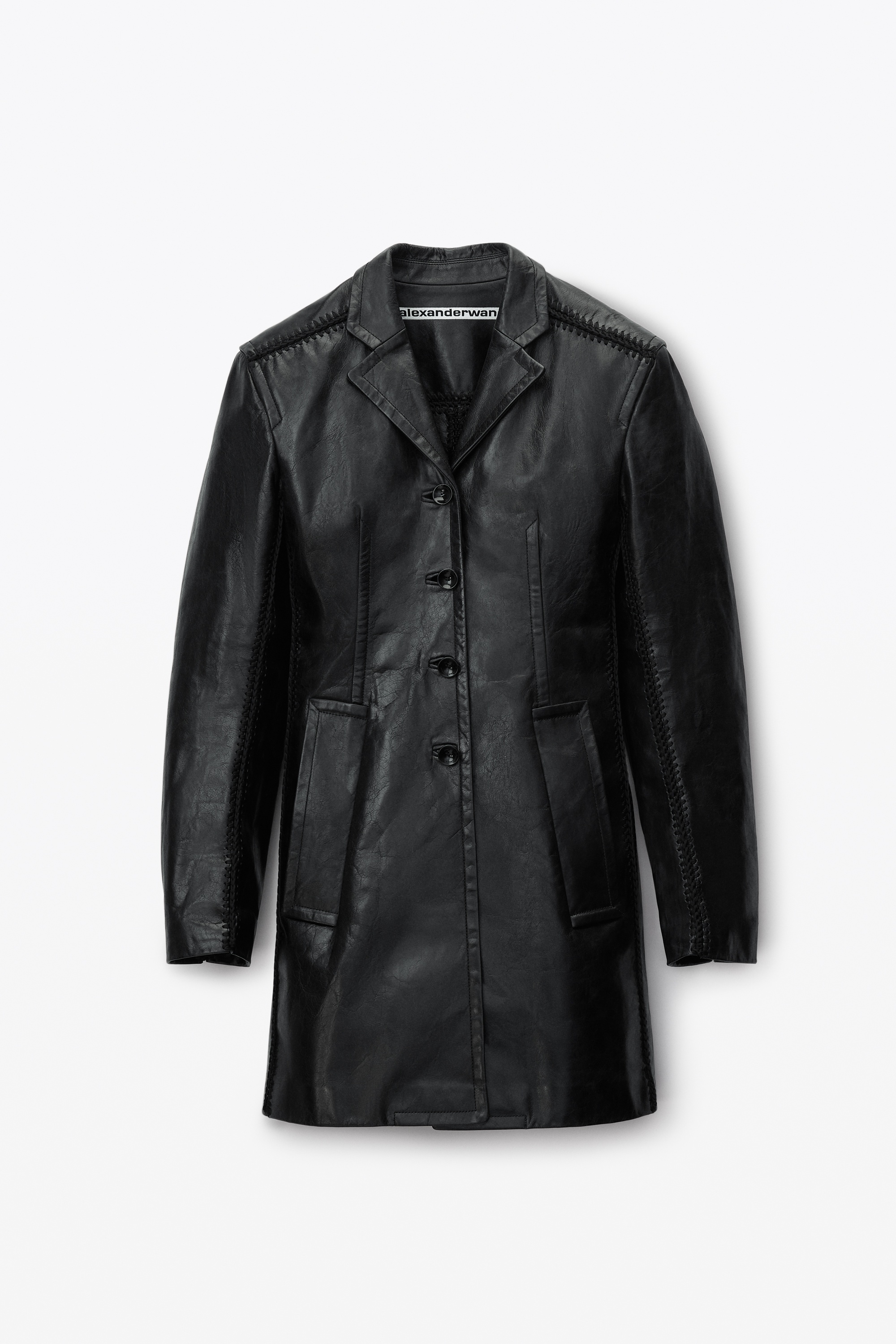 Leather Coat With Crochet Seams - 1