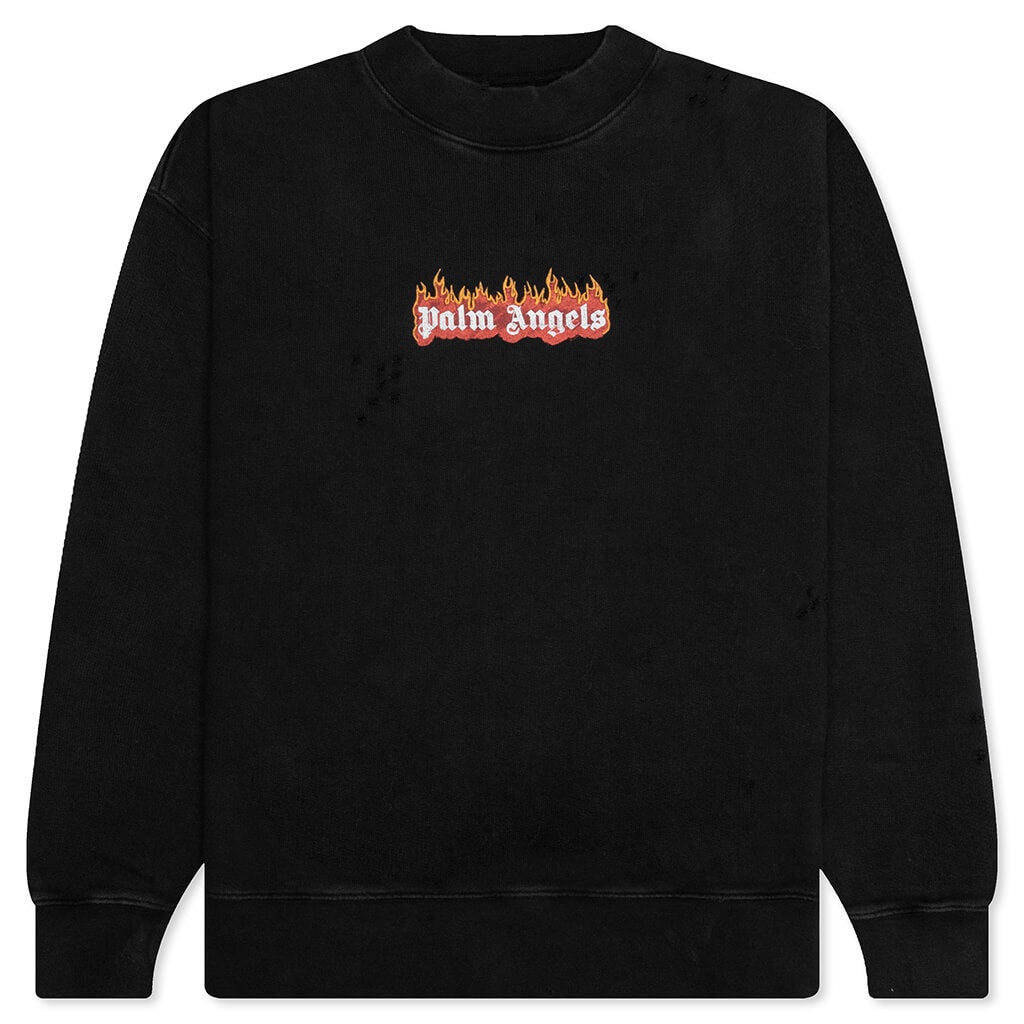 PALM ANGELS GD BURNING LOGO CREWNECK - BLACK/WHITE - 1