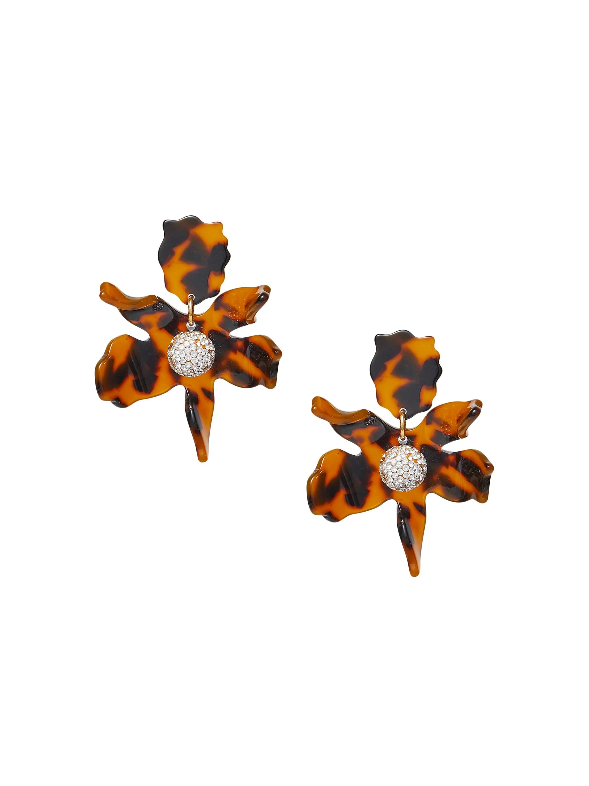 Women's Small Crystal Lily Drop Earrings - Tortoise - 1